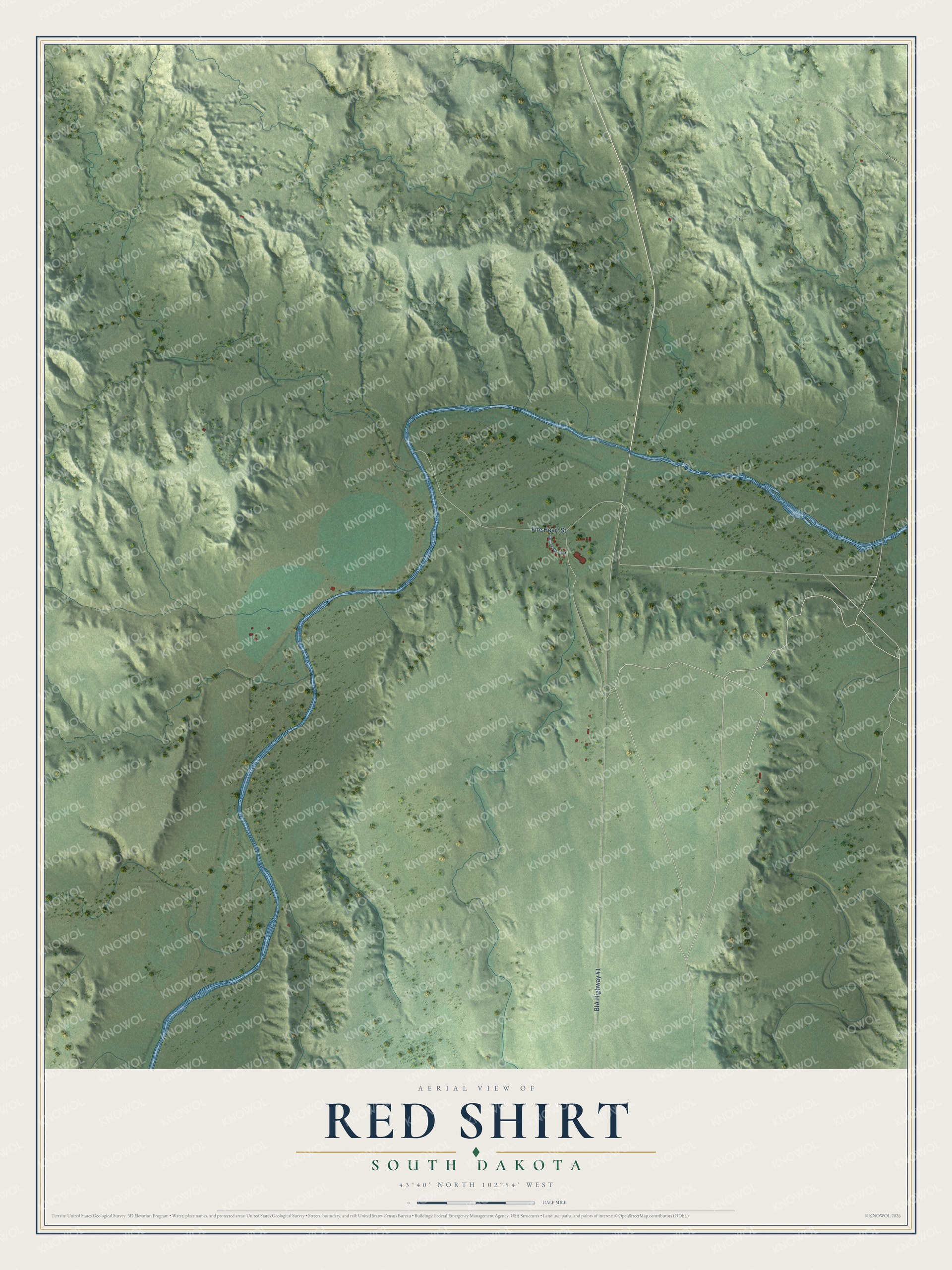 Watermarked full-map preview of Red Shirt, South Dakota