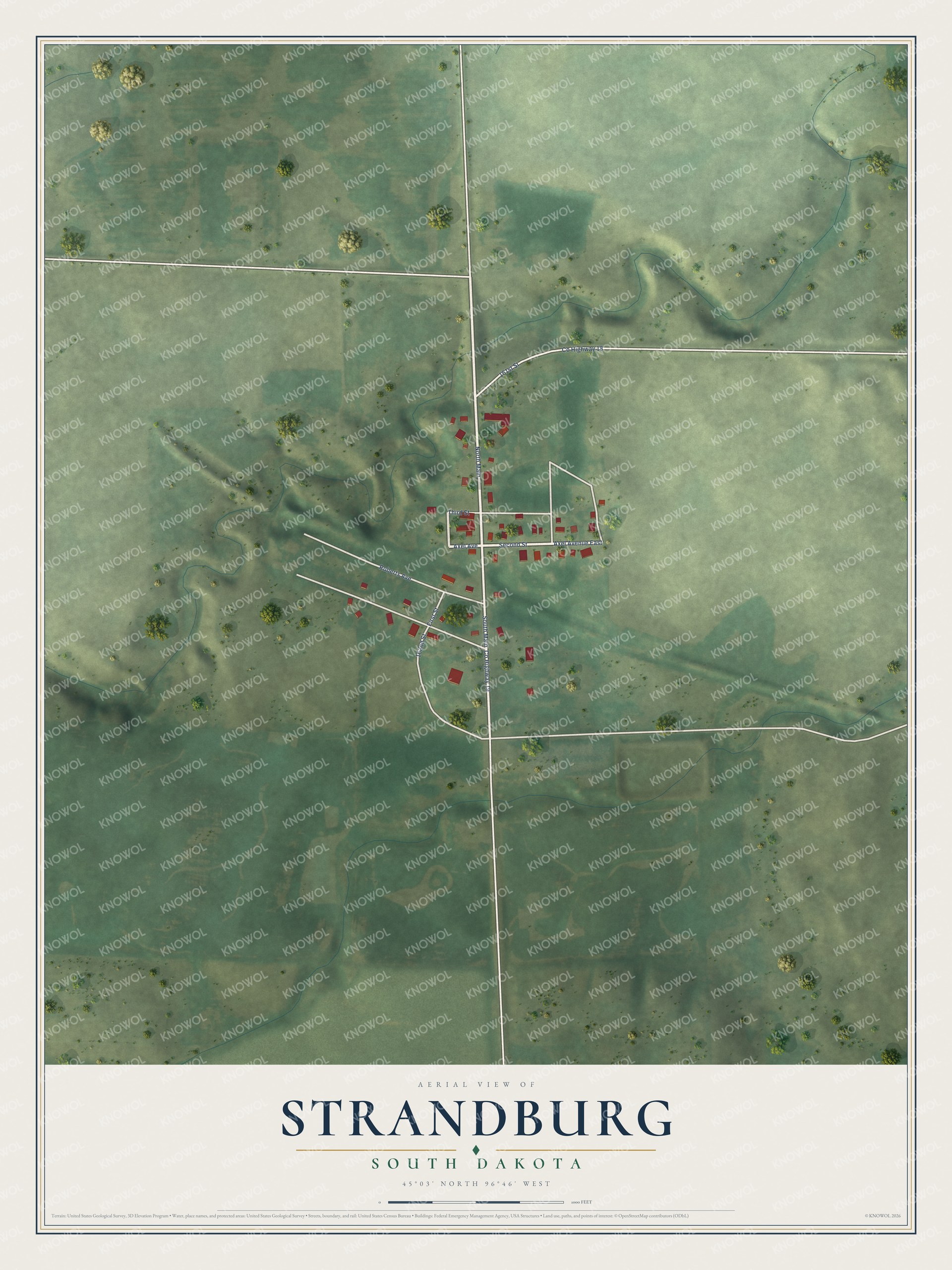 Watermarked full-map preview of Strandburg, South Dakota