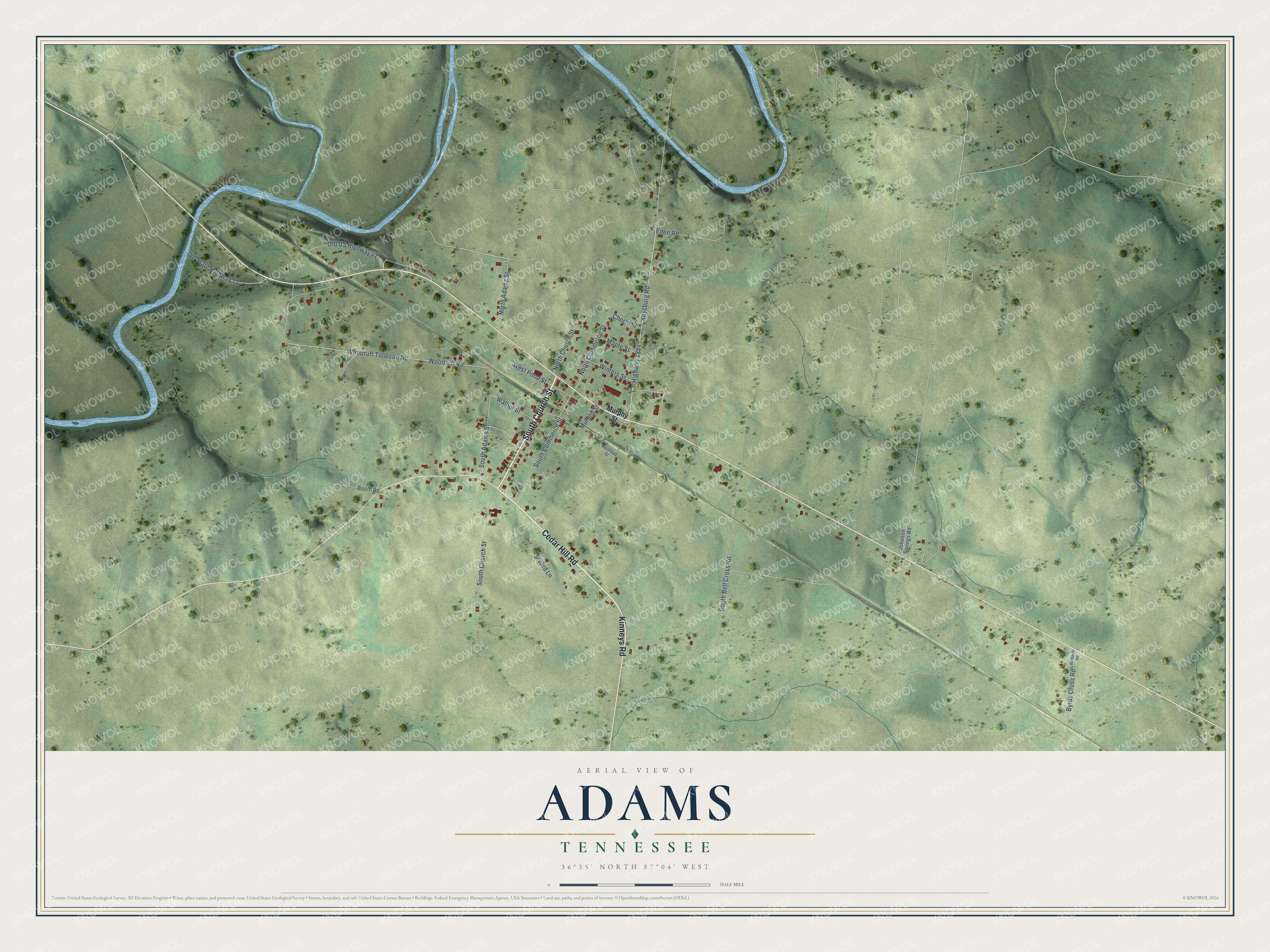 Watermarked full-map preview of Adams, Tennessee