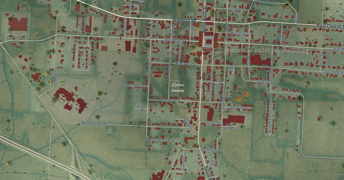 Map of Alamo, Tennessee in 2026
