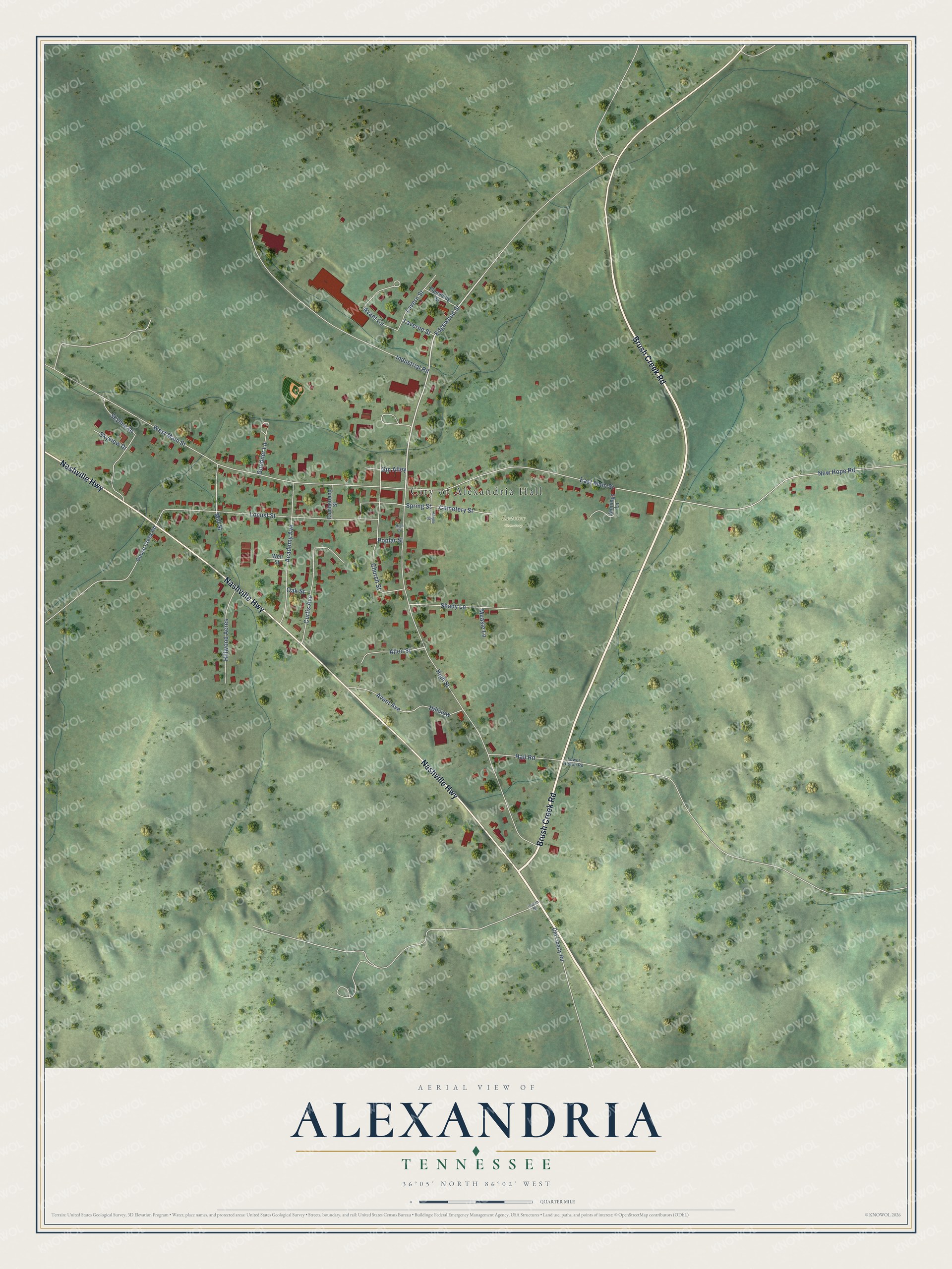 Watermarked full-map preview of Alexandria, Tennessee