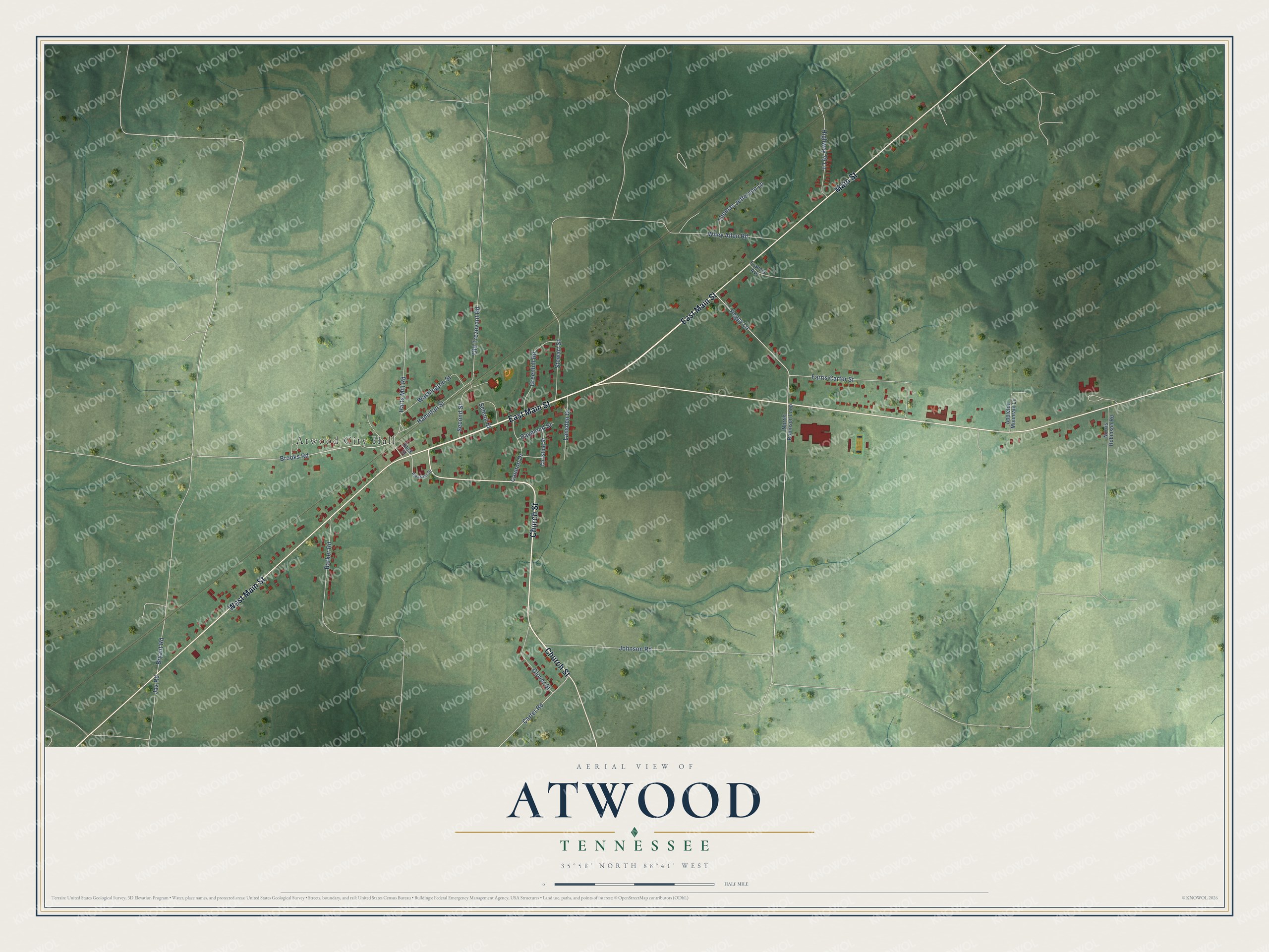 Watermarked full-map preview of Atwood, Tennessee