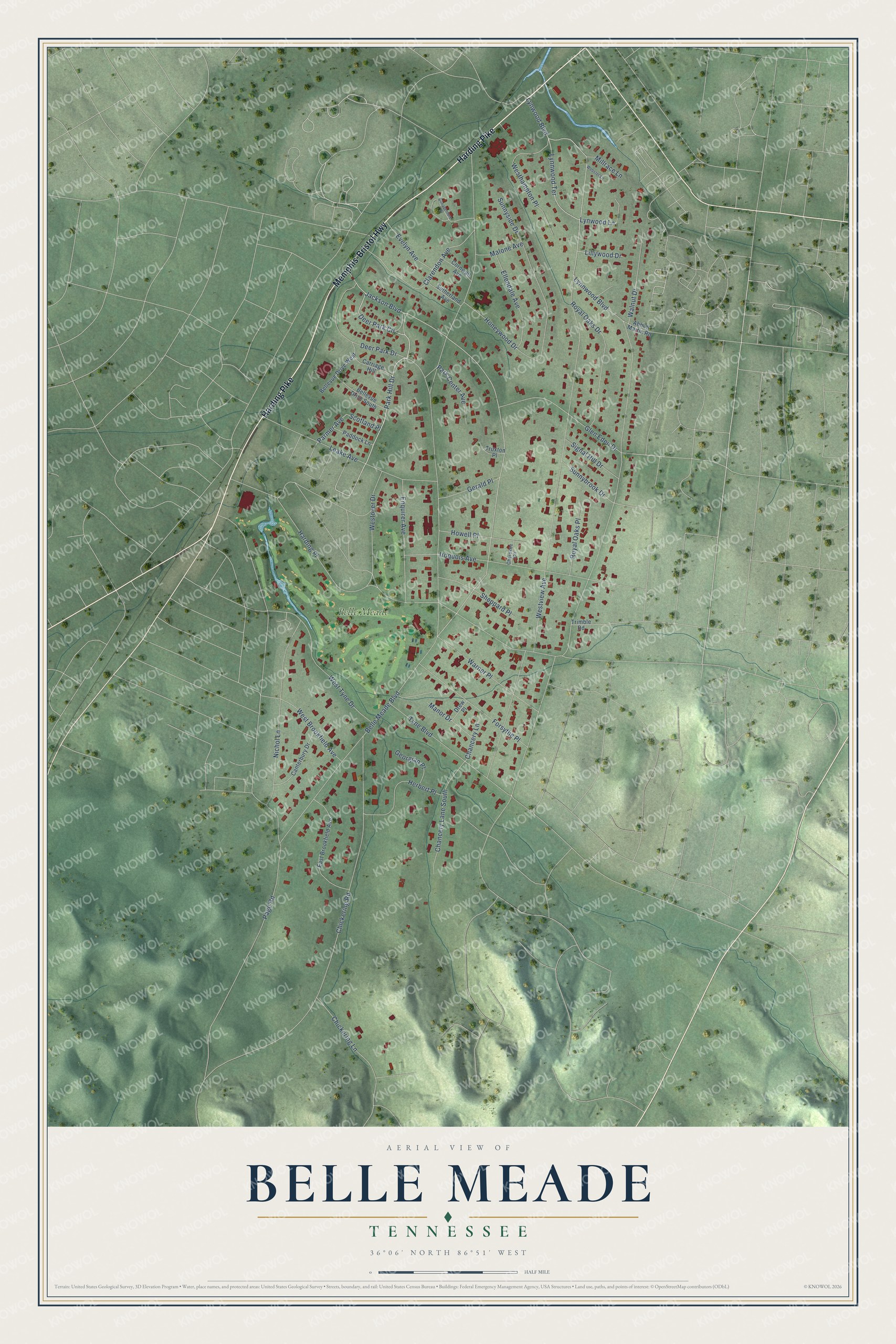 Watermarked full-map preview of Belle Meade, Tennessee