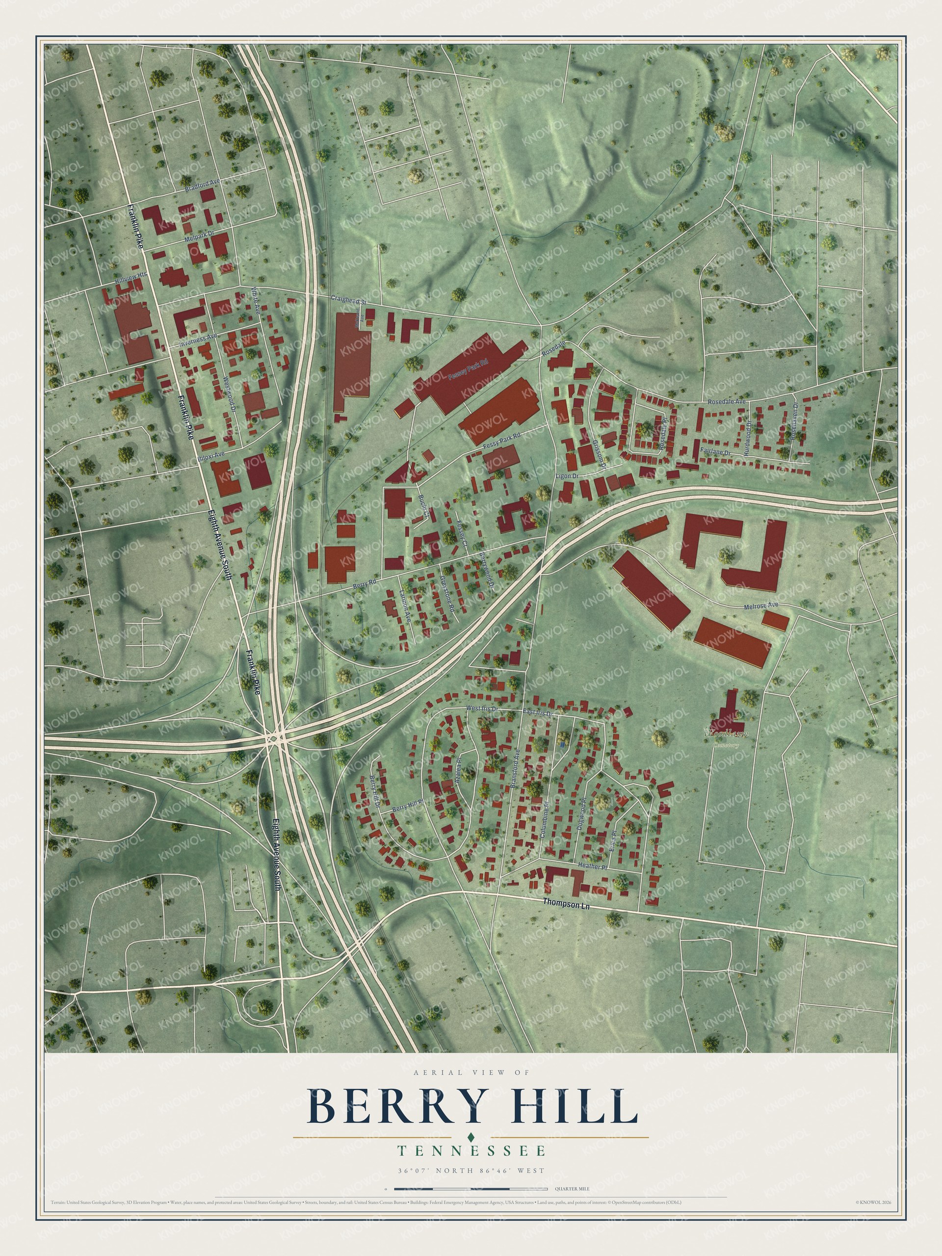 Watermarked full-map preview of Berry Hill, Tennessee