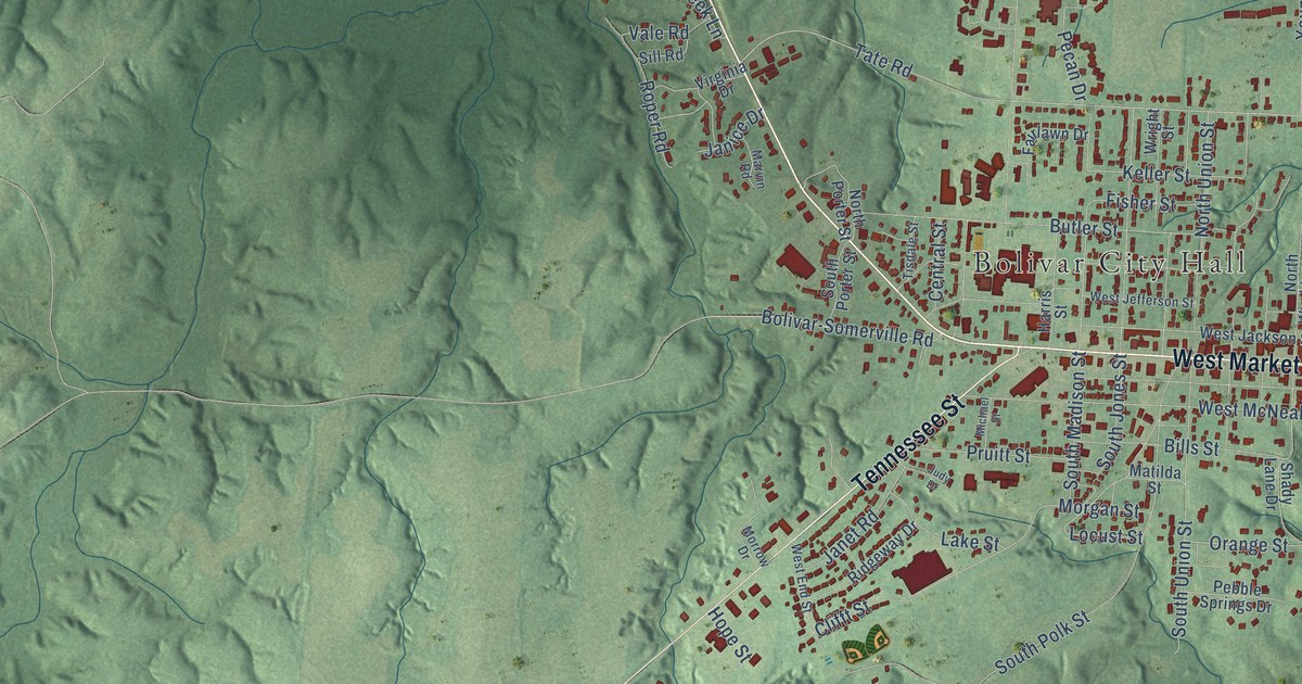 Map of Bolivar, Tennessee in 2026