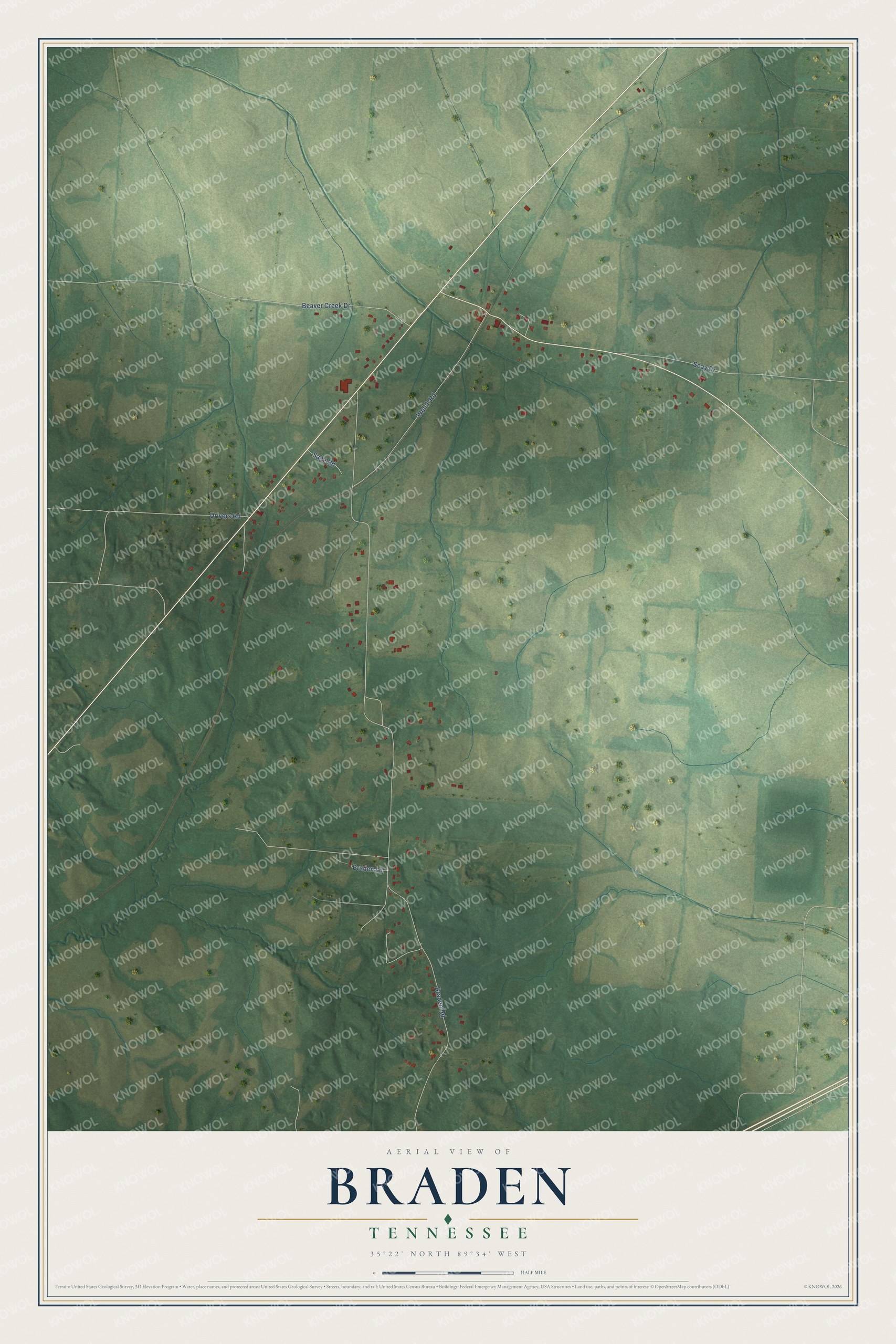 Watermarked full-map preview of Braden, Tennessee