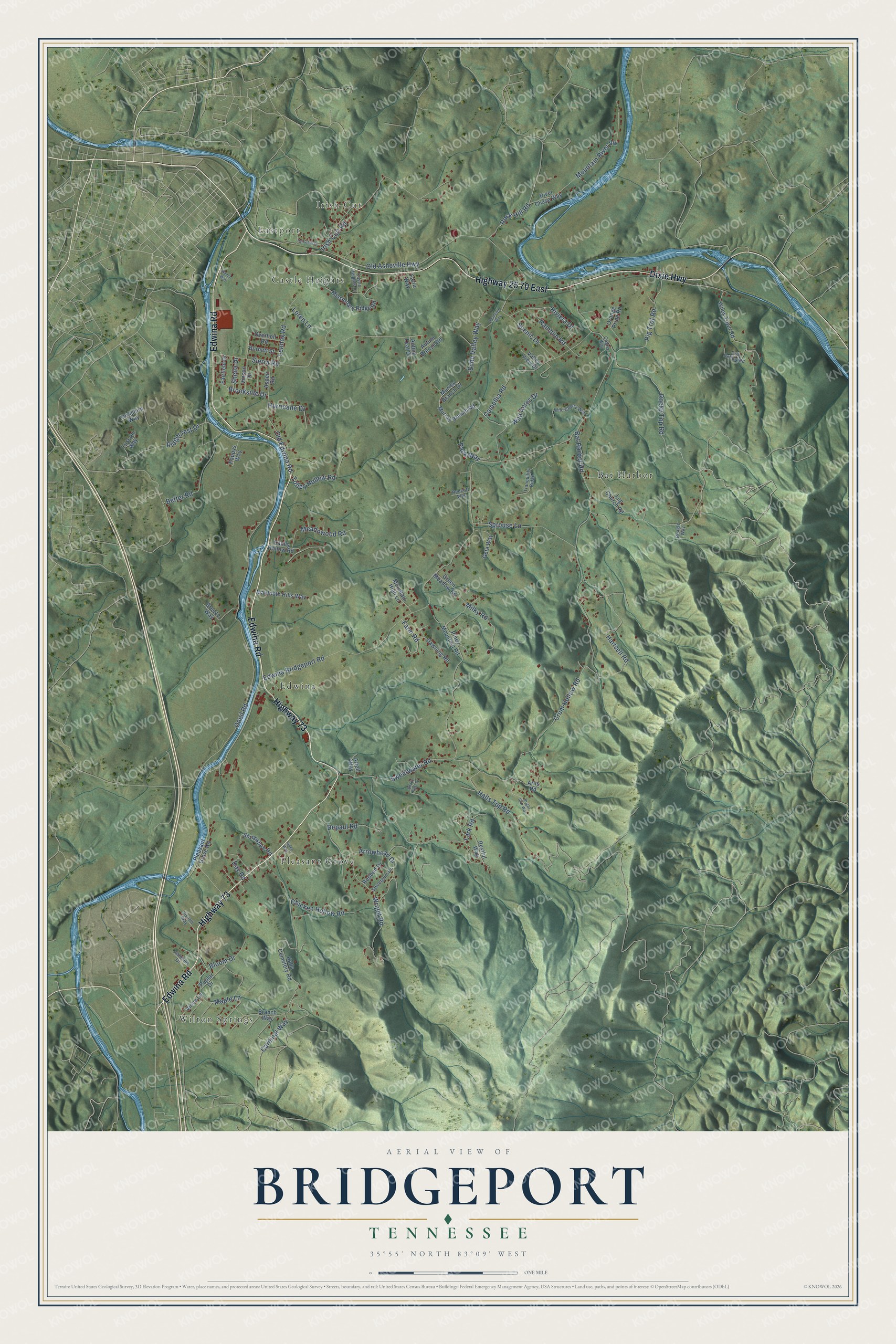 Watermarked full-map preview of Bridgeport, Tennessee