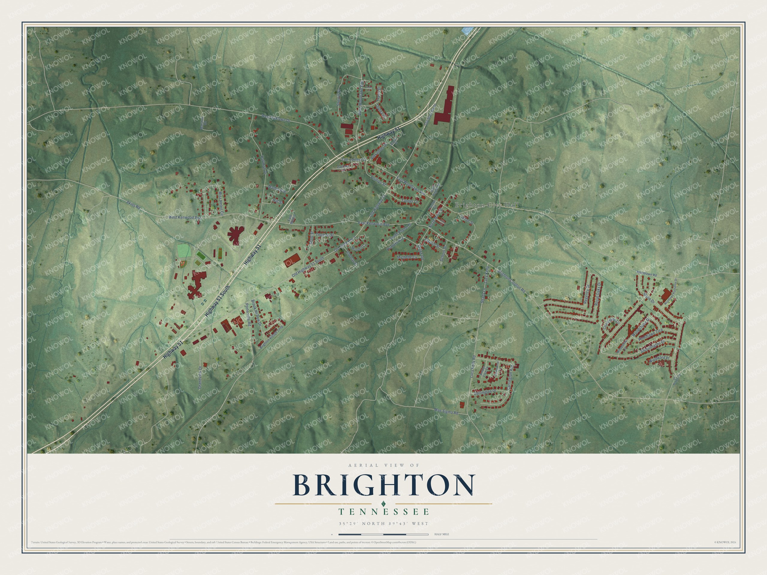 Watermarked full-map preview of Brighton, Tennessee