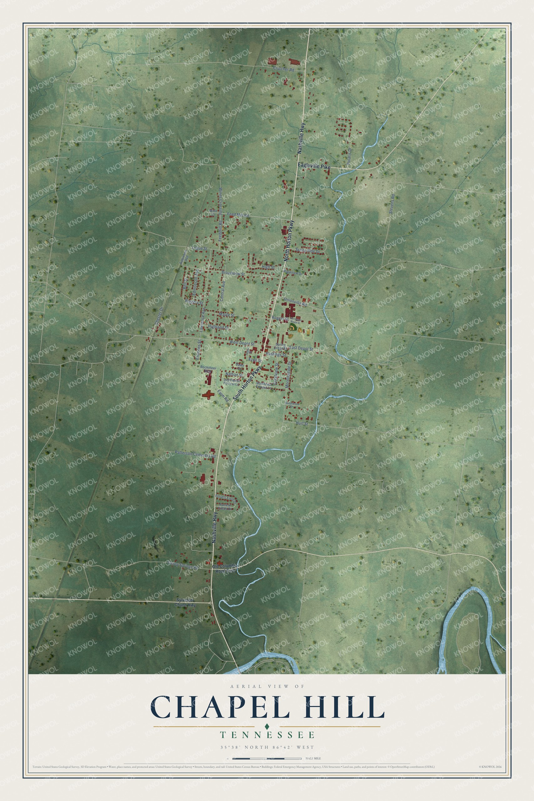 Watermarked full-map preview of Chapel Hill, Tennessee