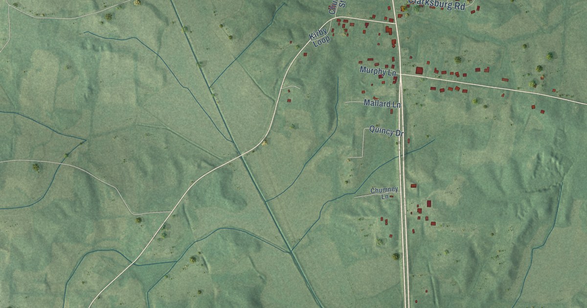 Map of Clarksburg, Tennessee in 2026