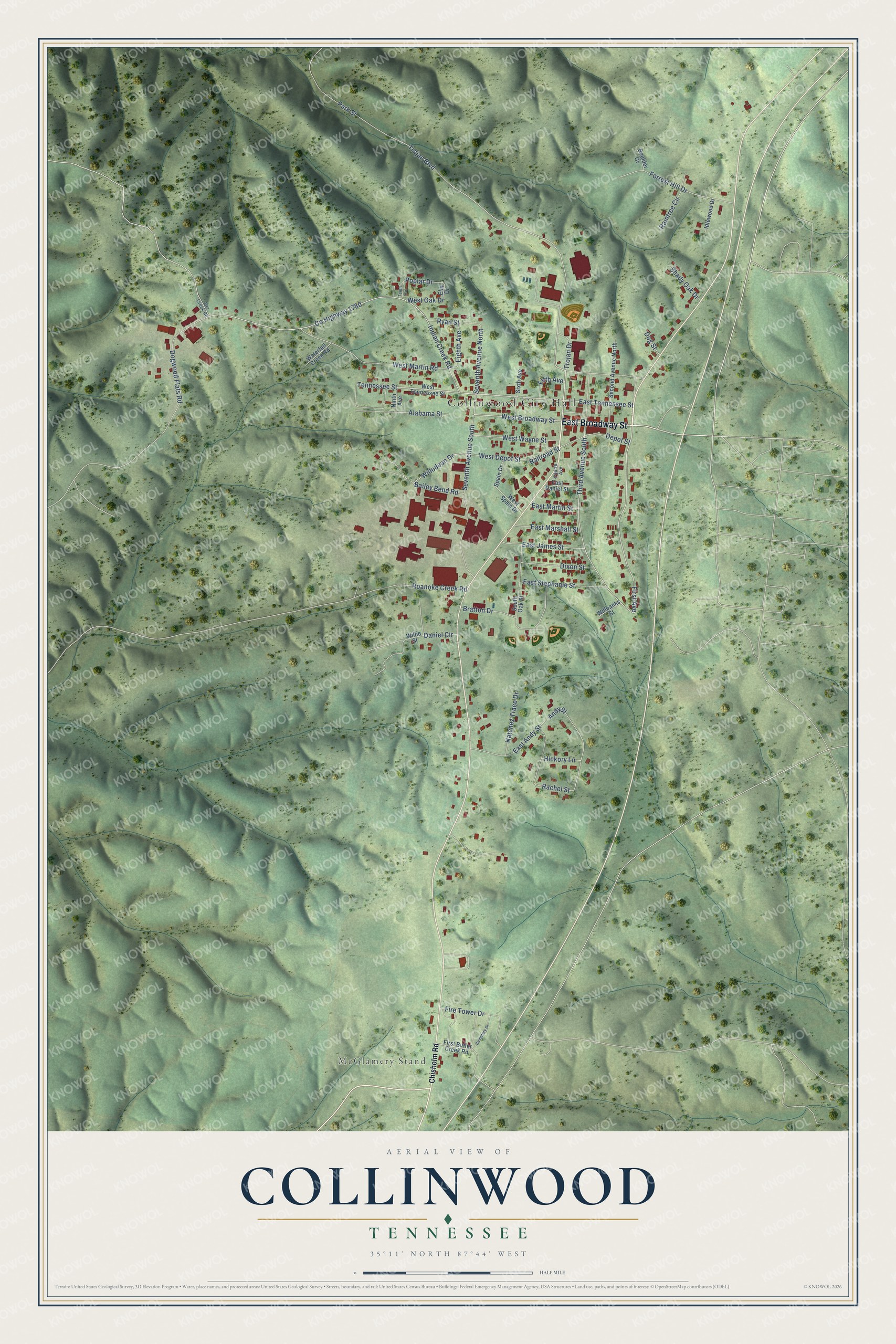 Watermarked full-map preview of Collinwood, Tennessee