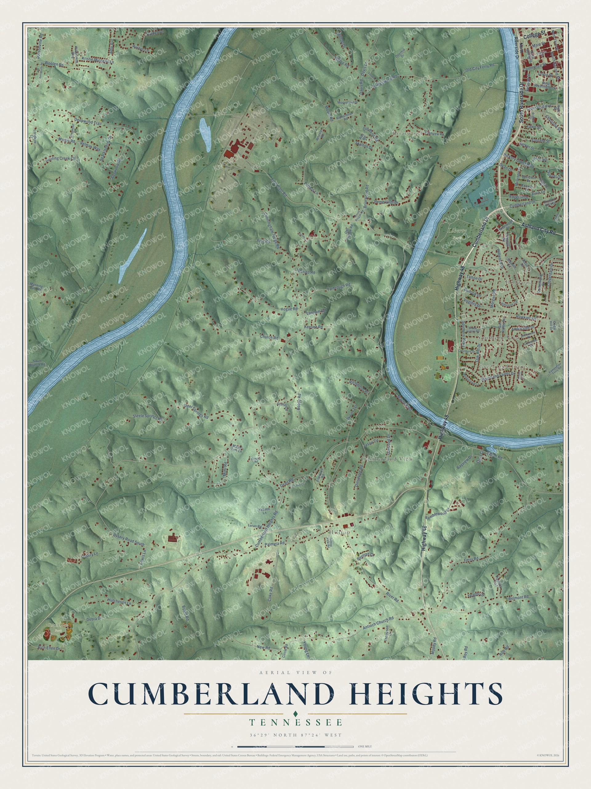 Watermarked full-map preview of Cumberland Heights, Tennessee