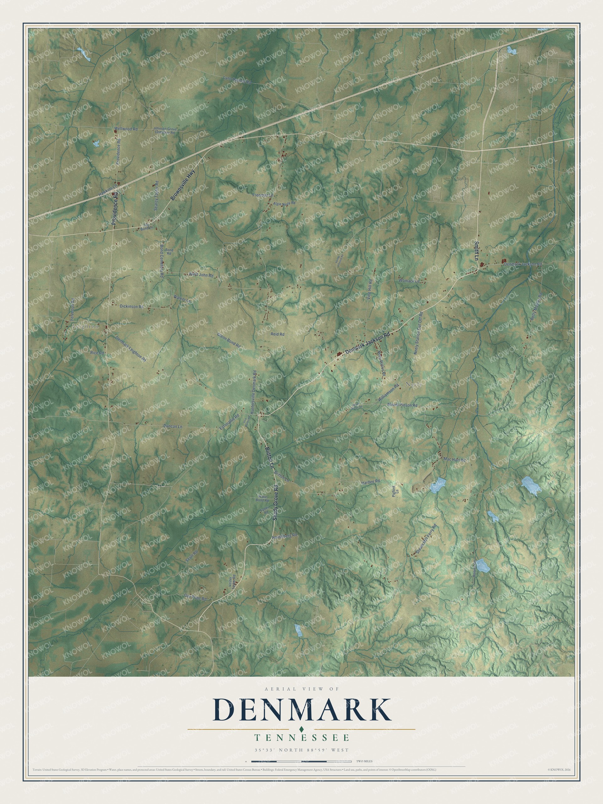 Watermarked full-map preview of Denmark, Tennessee
