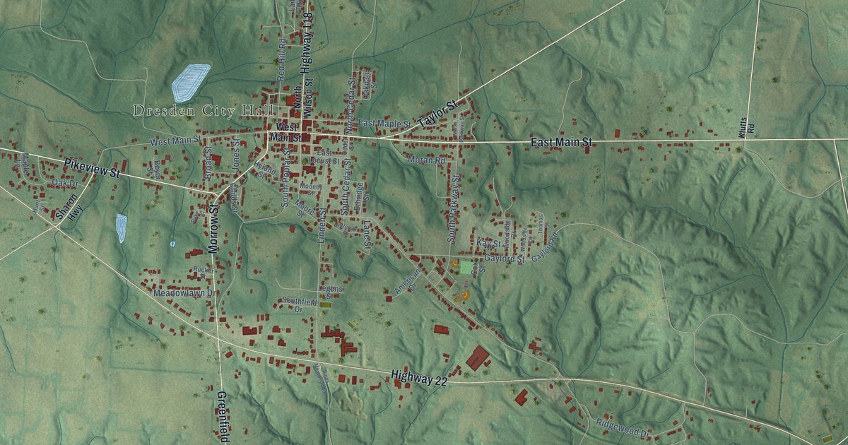 Map of Dresden, Tennessee in 2026