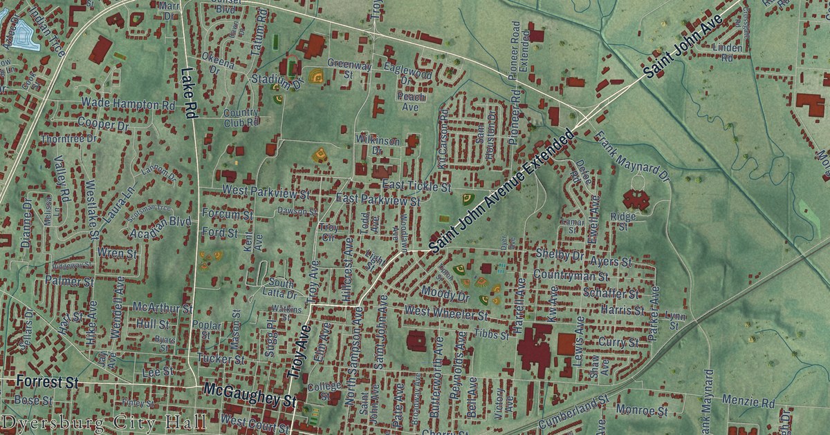Map of Dyersburg, Tennessee in 2026