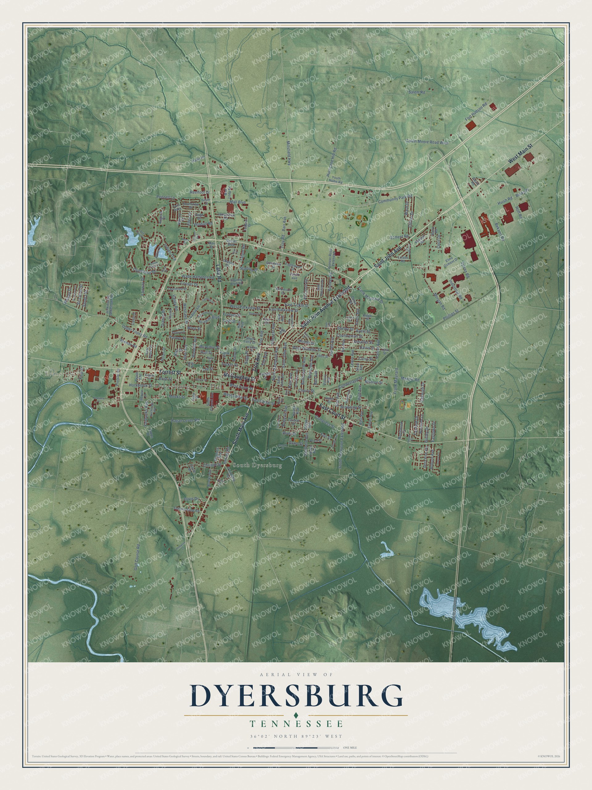 Watermarked full-map preview of Dyersburg, Tennessee