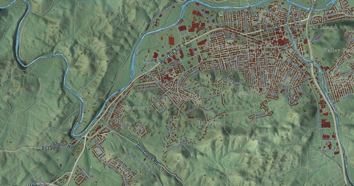Map of Elizabethton, Tennessee in 2026