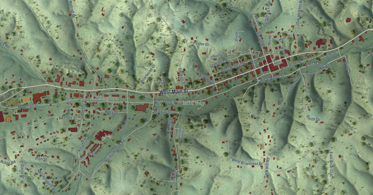 Map of Erin, Tennessee in 2026