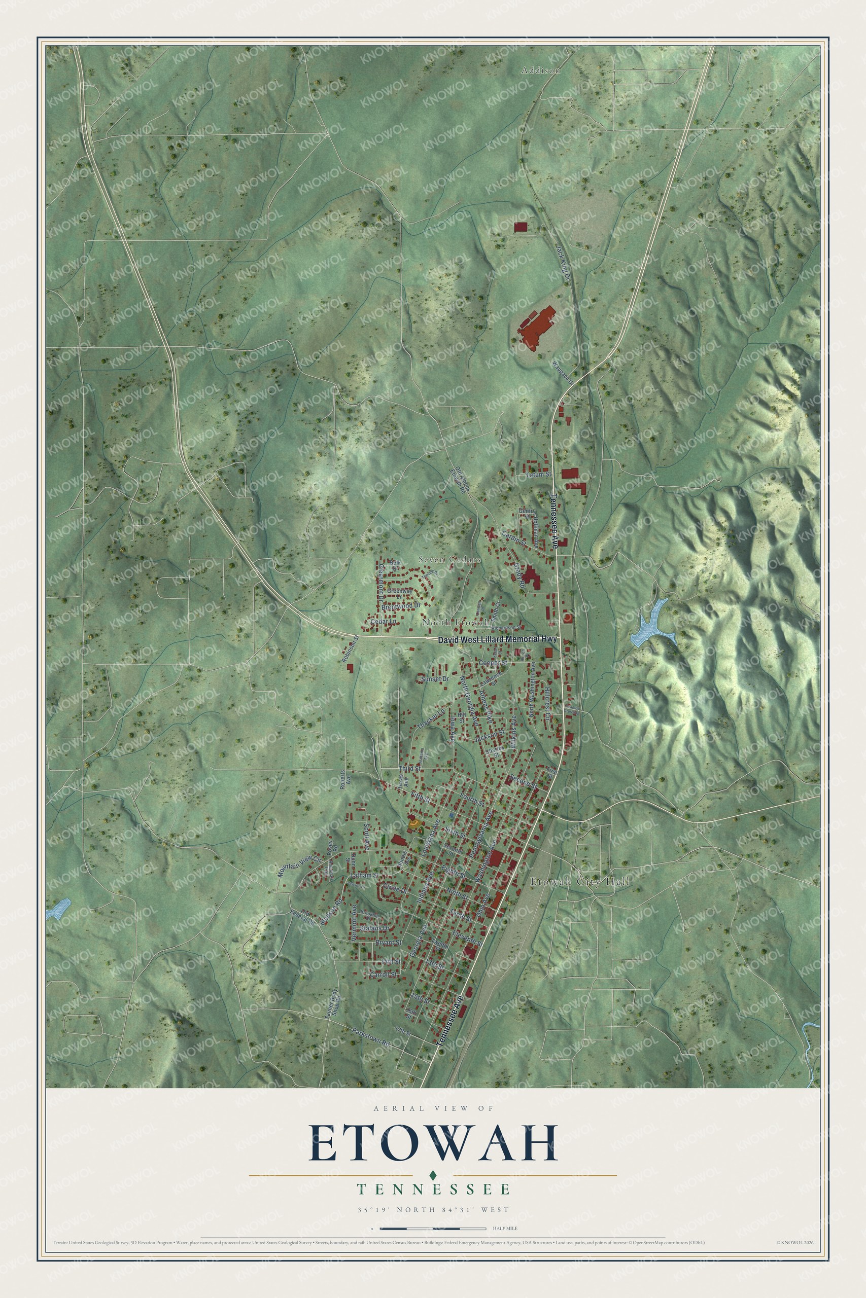 Watermarked full-map preview of Etowah, Tennessee