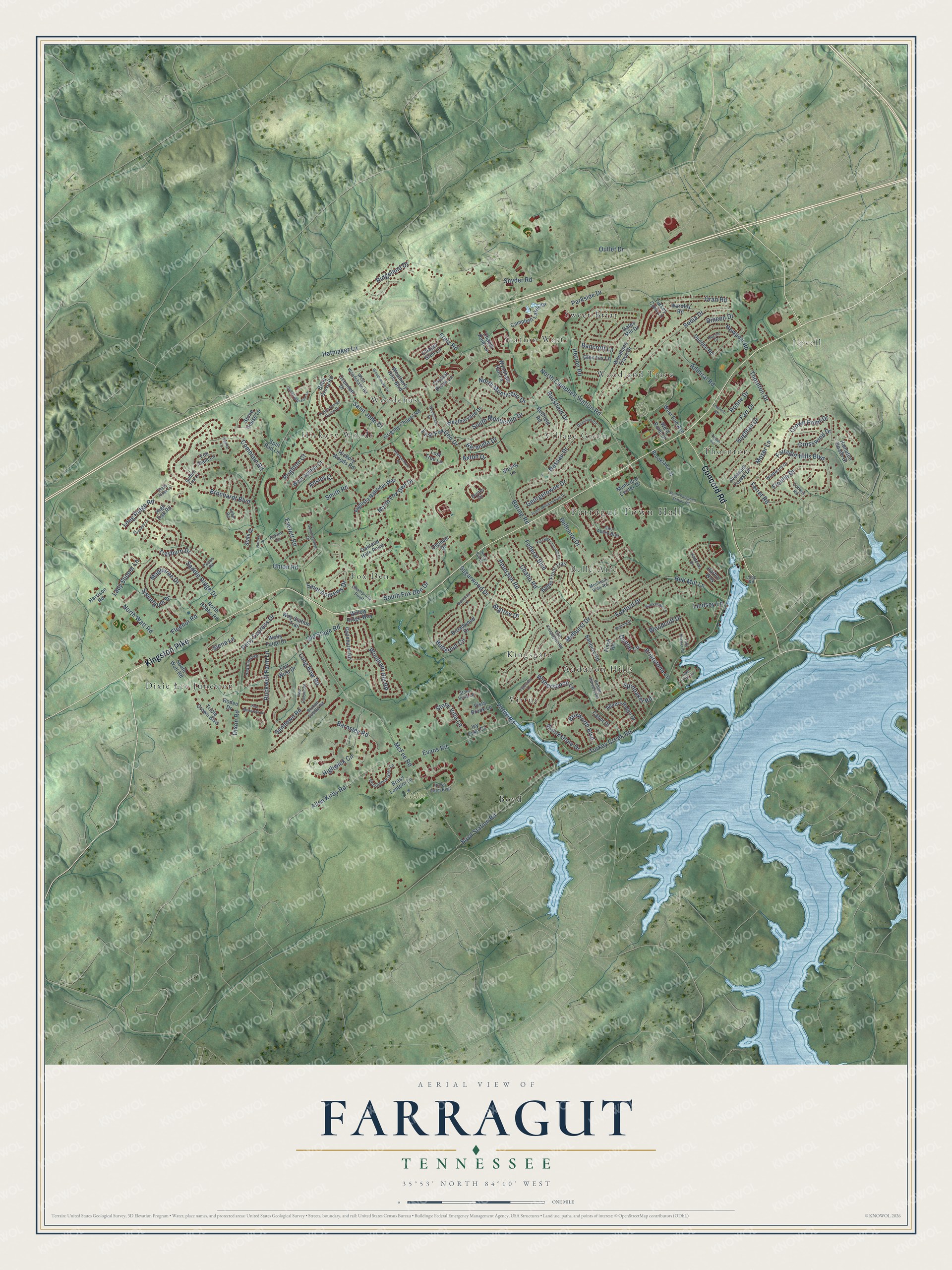 Watermarked full-map preview of Farragut, Tennessee