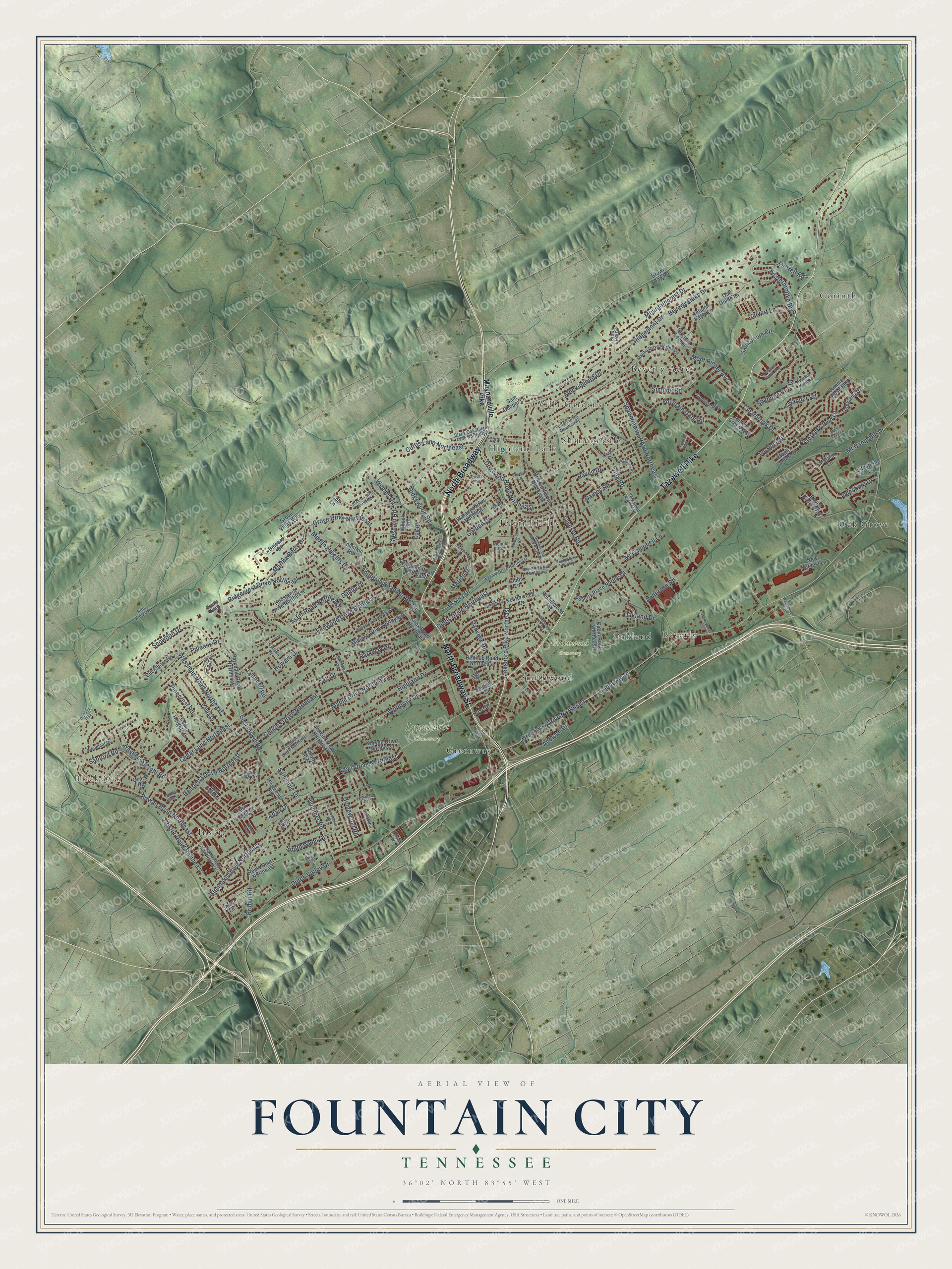 Watermarked full-map preview of Fountain City, Tennessee