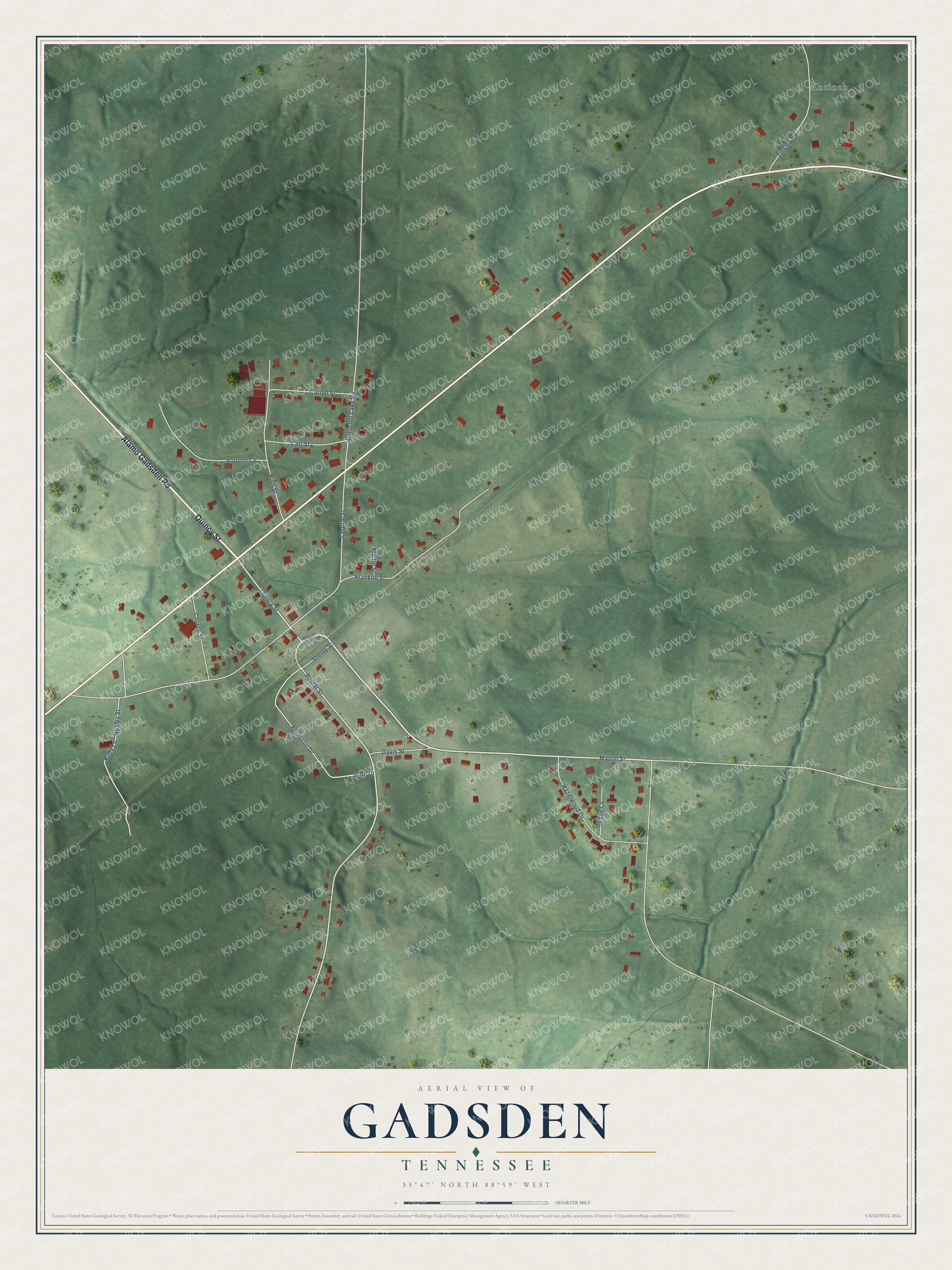 Watermarked full-map preview of Gadsden, Tennessee
