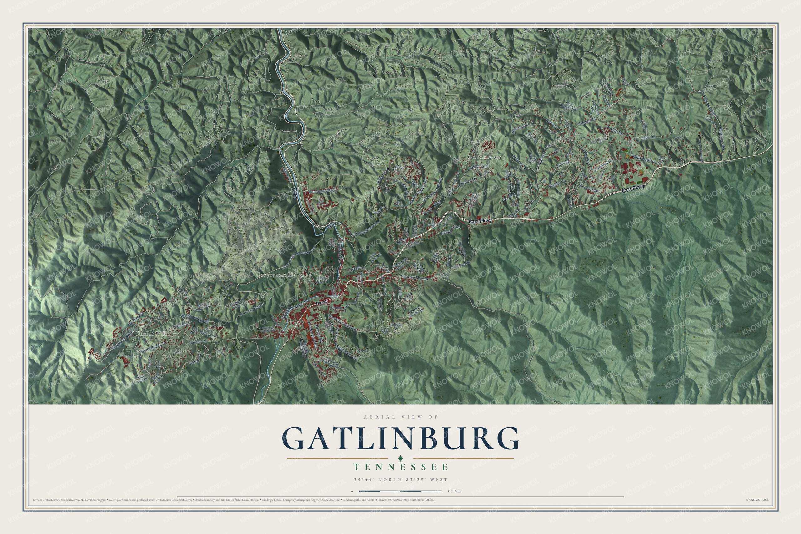 Watermarked full-map preview of Gatlinburg, Tennessee