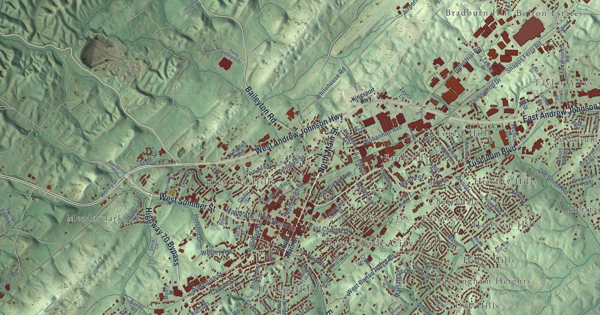 Map of Greeneville, Tennessee in 2026