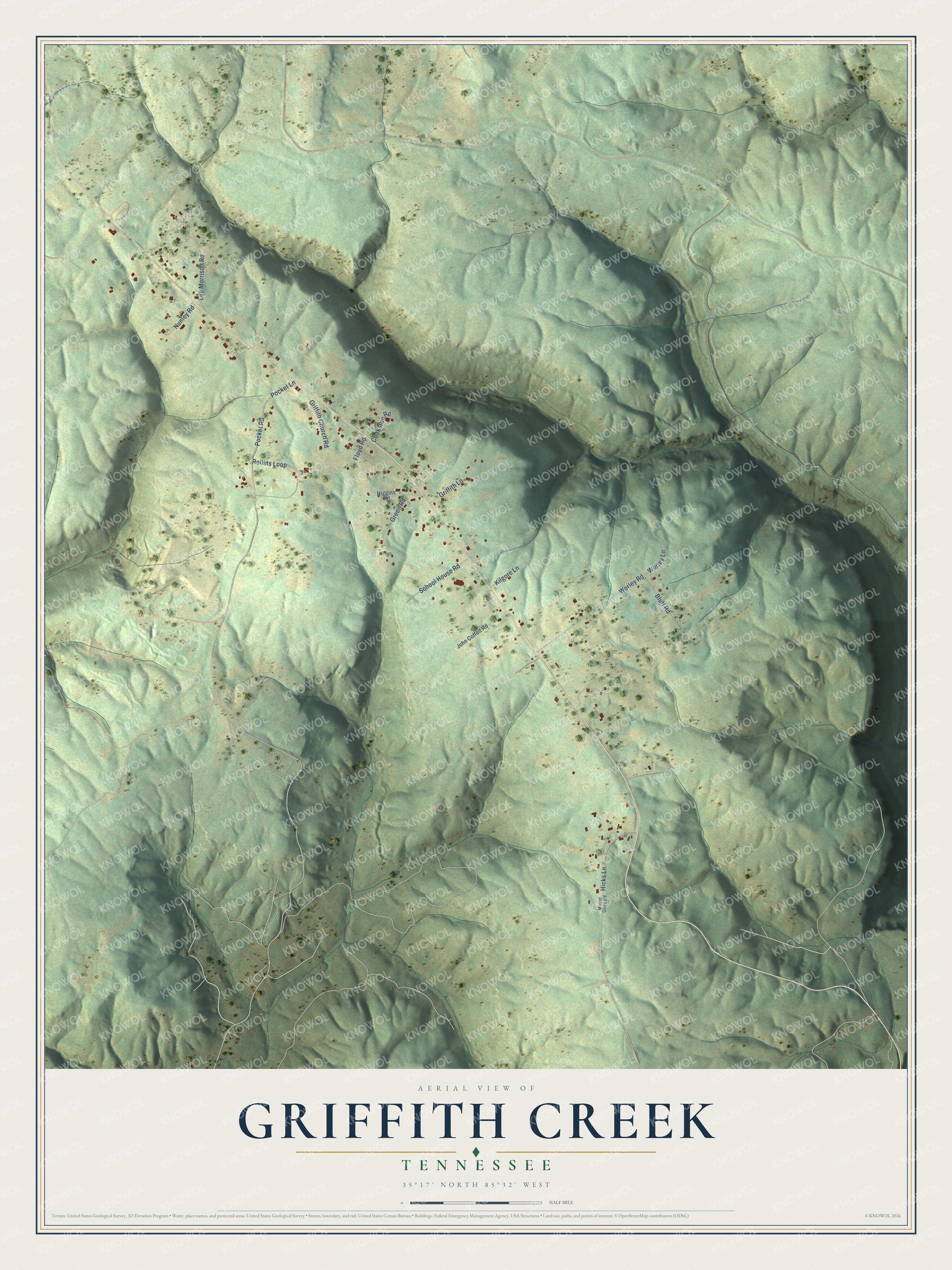 Watermarked full-map preview of Griffith Creek, Tennessee