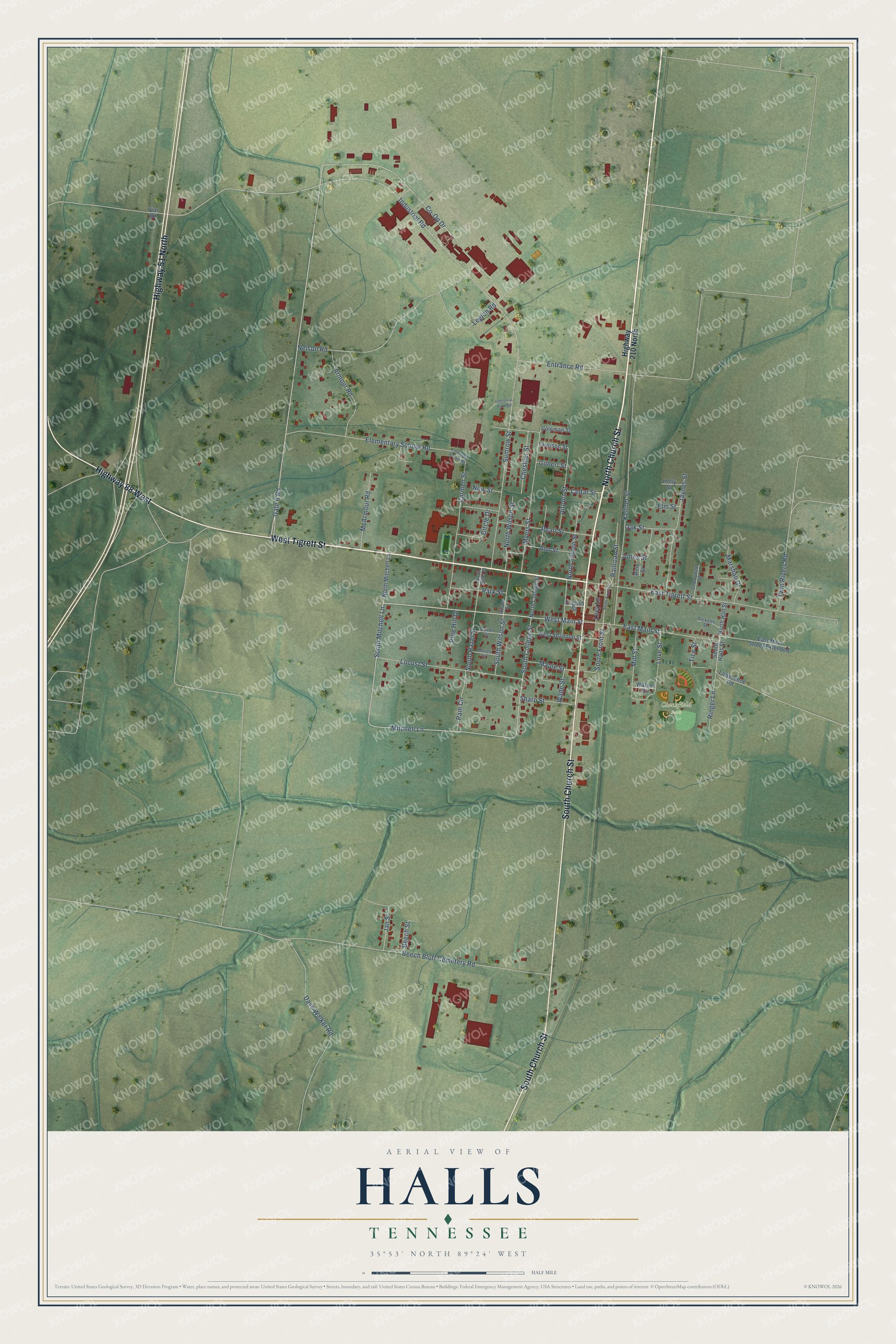 Watermarked full-map preview of Halls, Tennessee