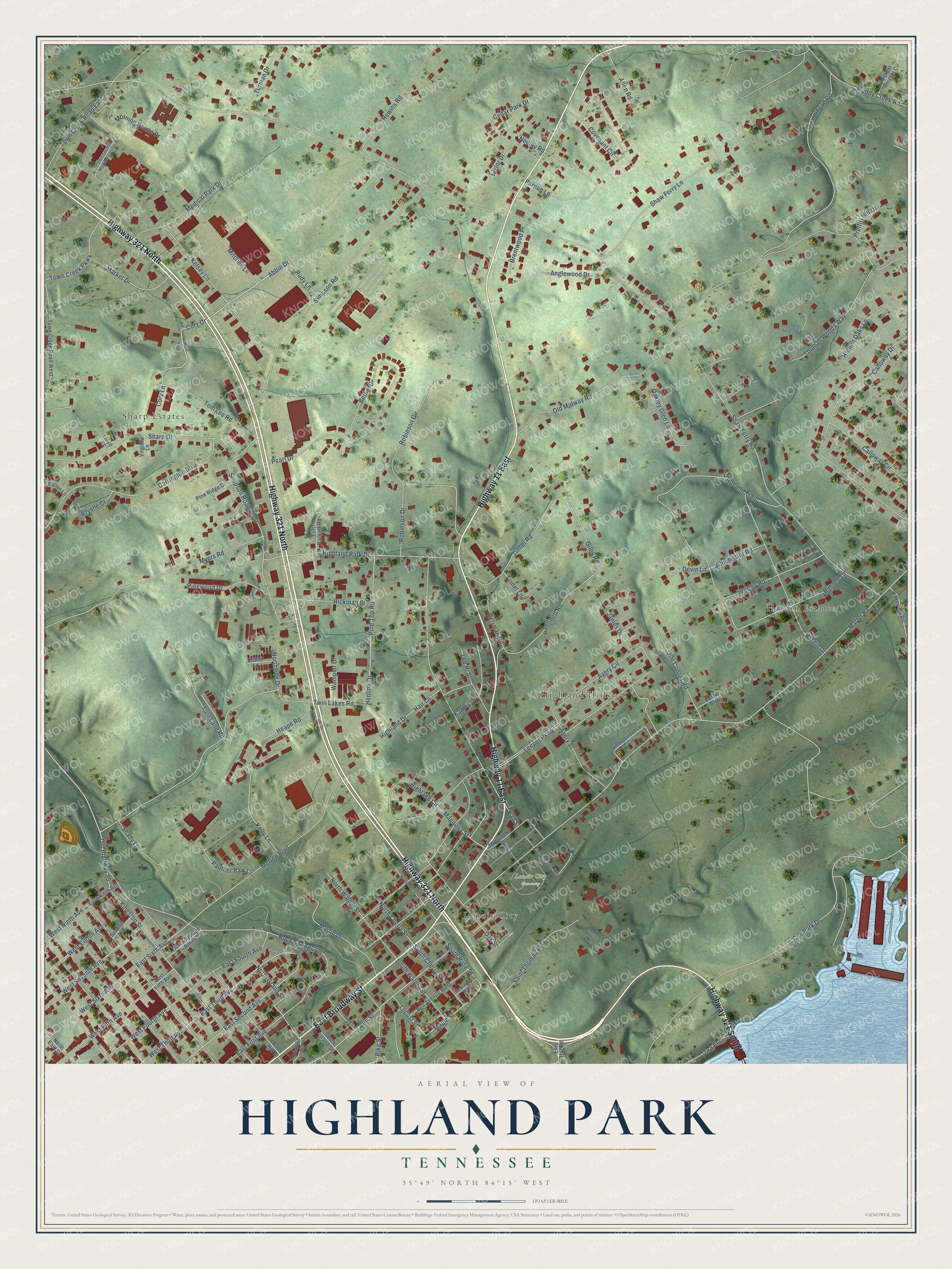 Watermarked full-map preview of Highland Park, Tennessee