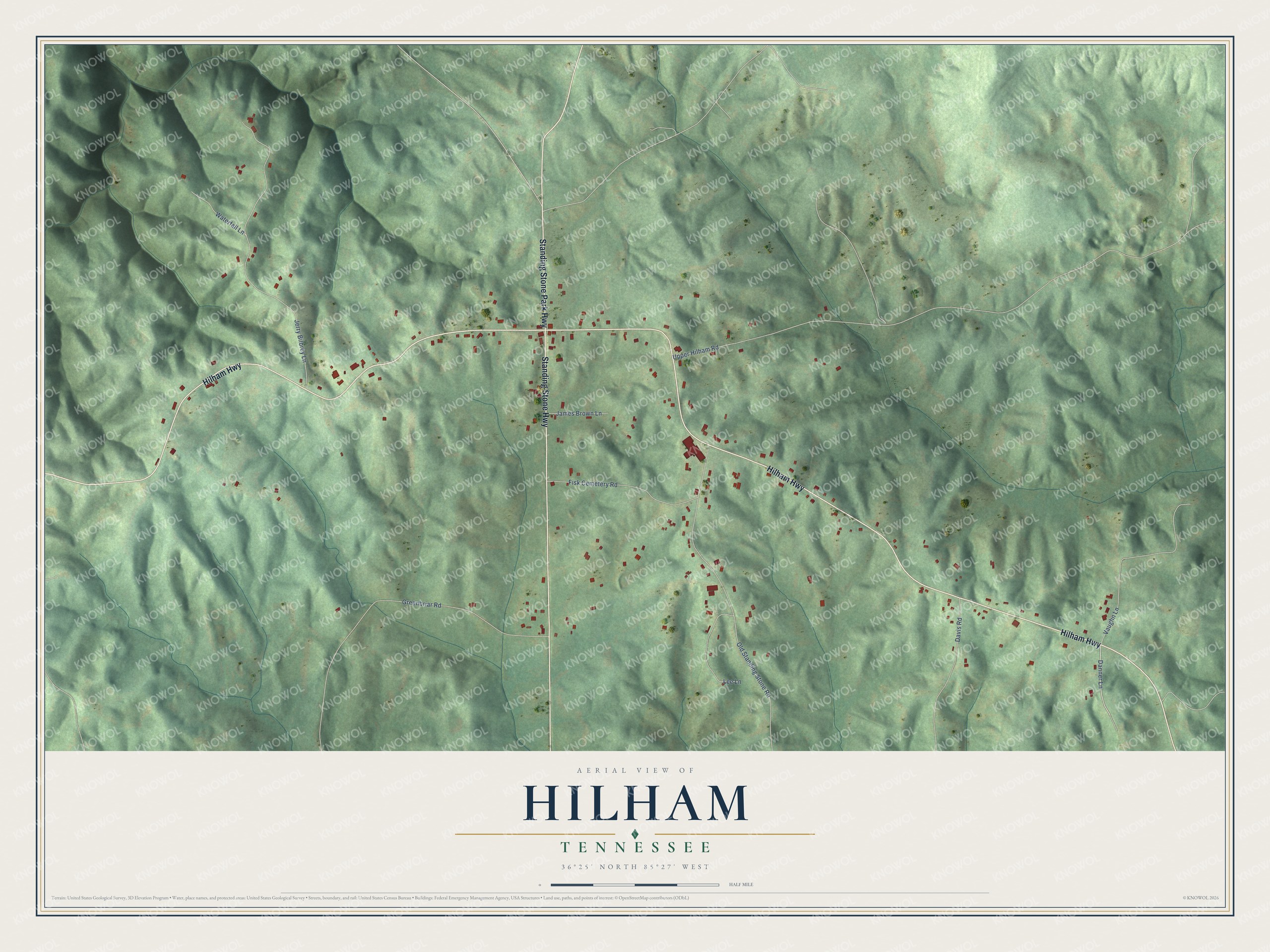 Watermarked full-map preview of Hilham, Tennessee