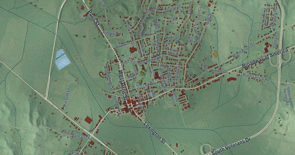Map of Huntingdon, Tennessee in 2026