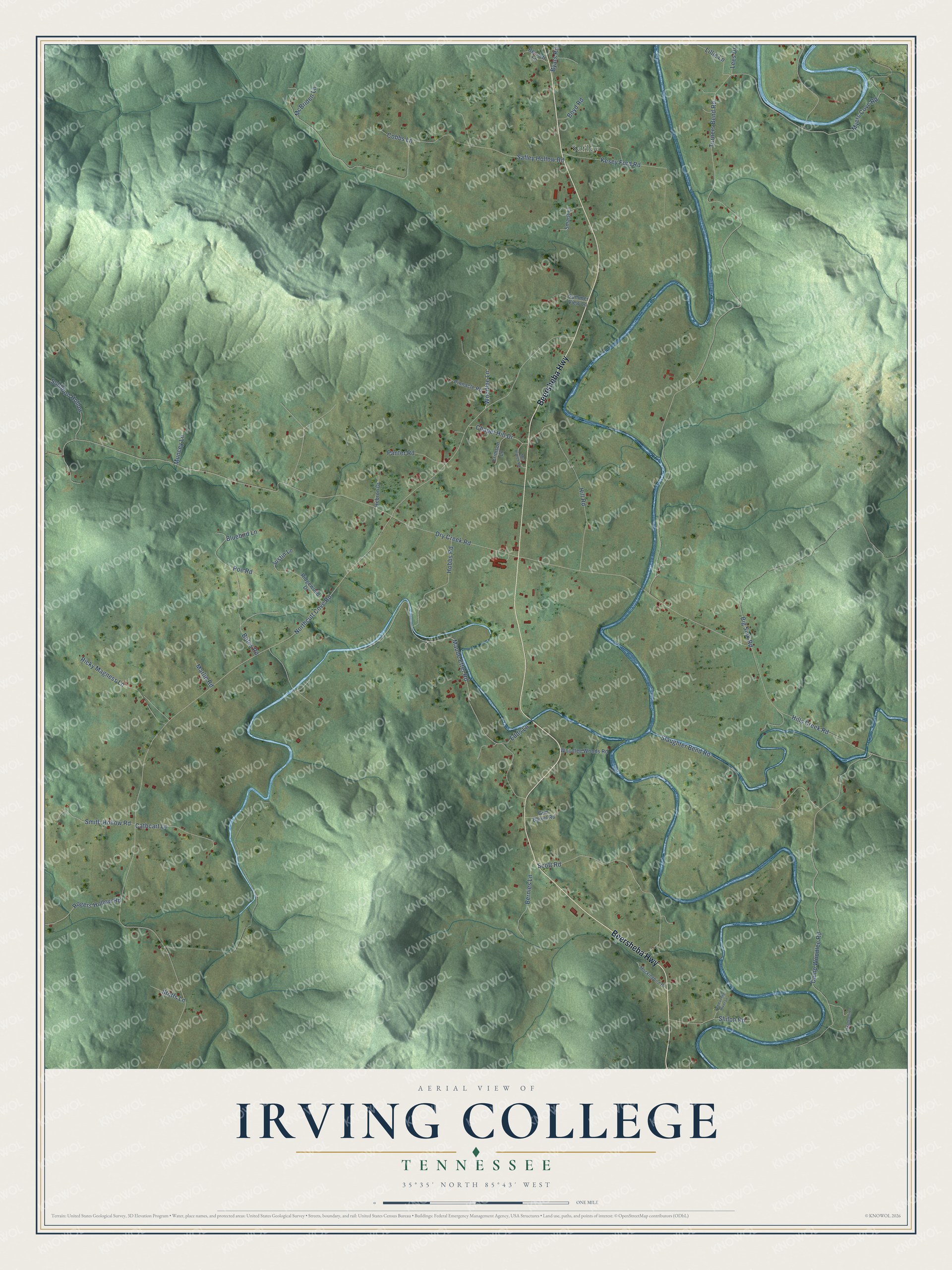 Watermarked full-map preview of Irving College, Tennessee