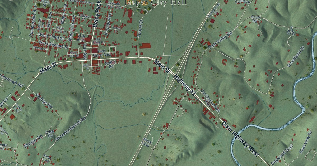 Map of Jasper, Tennessee in 2026