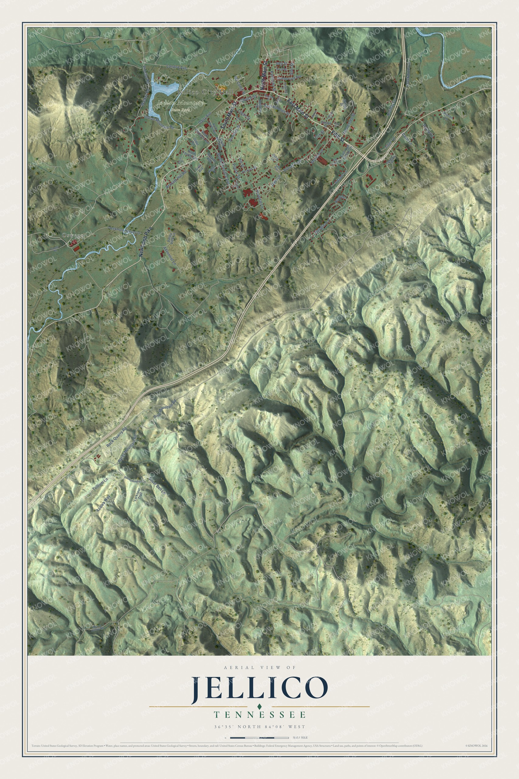 Watermarked full-map preview of Jellico, Tennessee