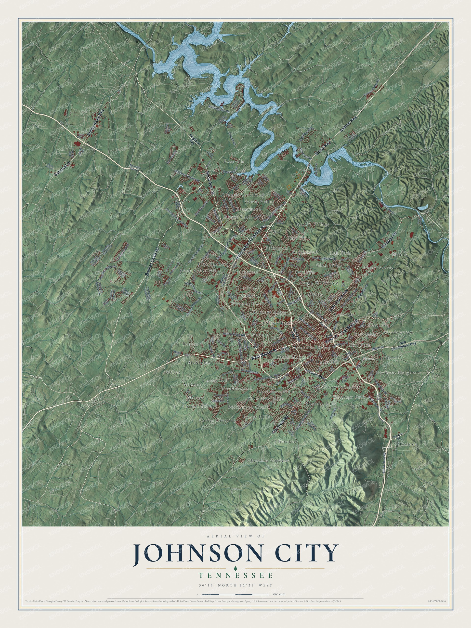 Watermarked full-map preview of Johnson City, Tennessee