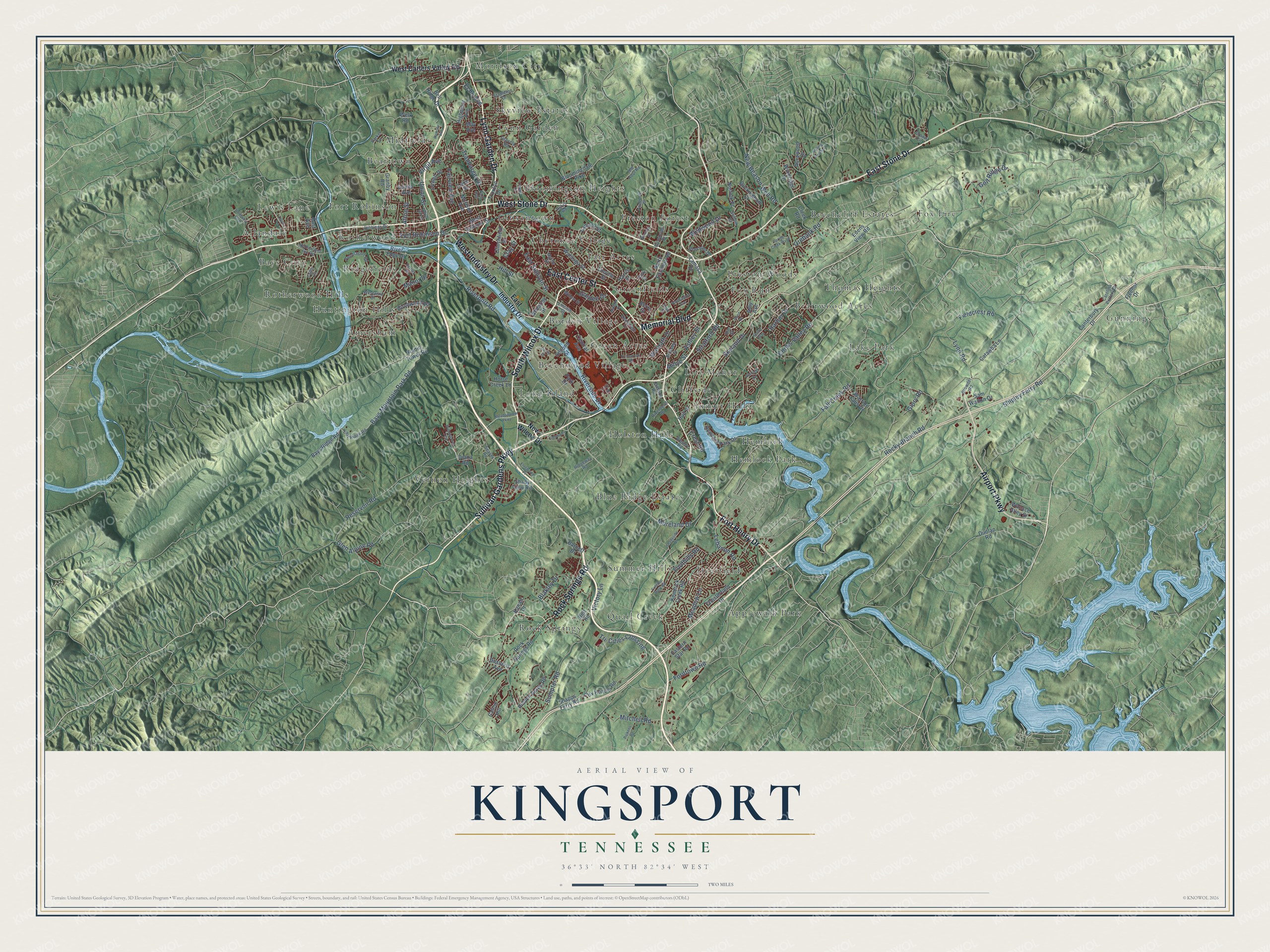 Watermarked full-map preview of Kingsport, Tennessee