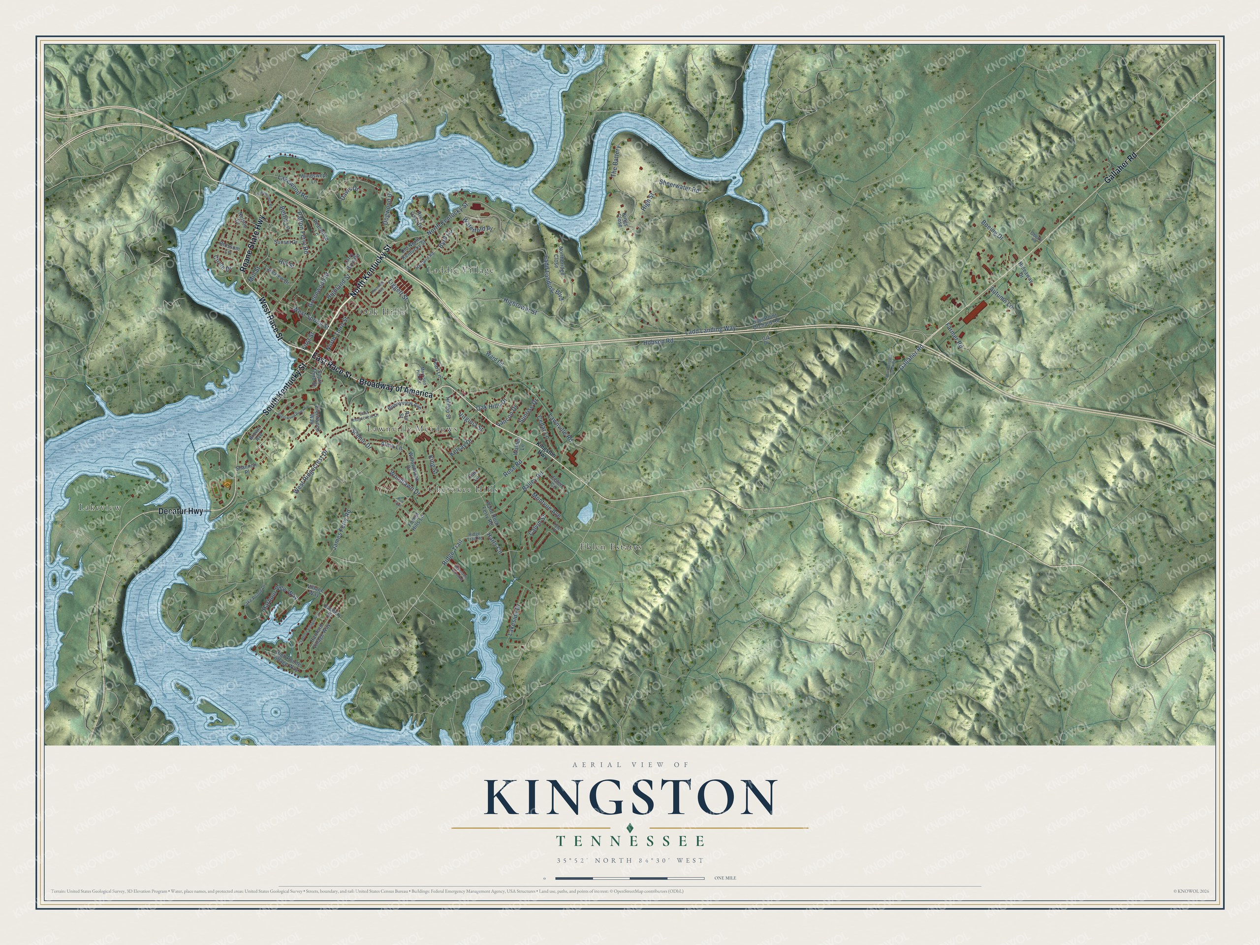 Watermarked full-map preview of Kingston, Tennessee