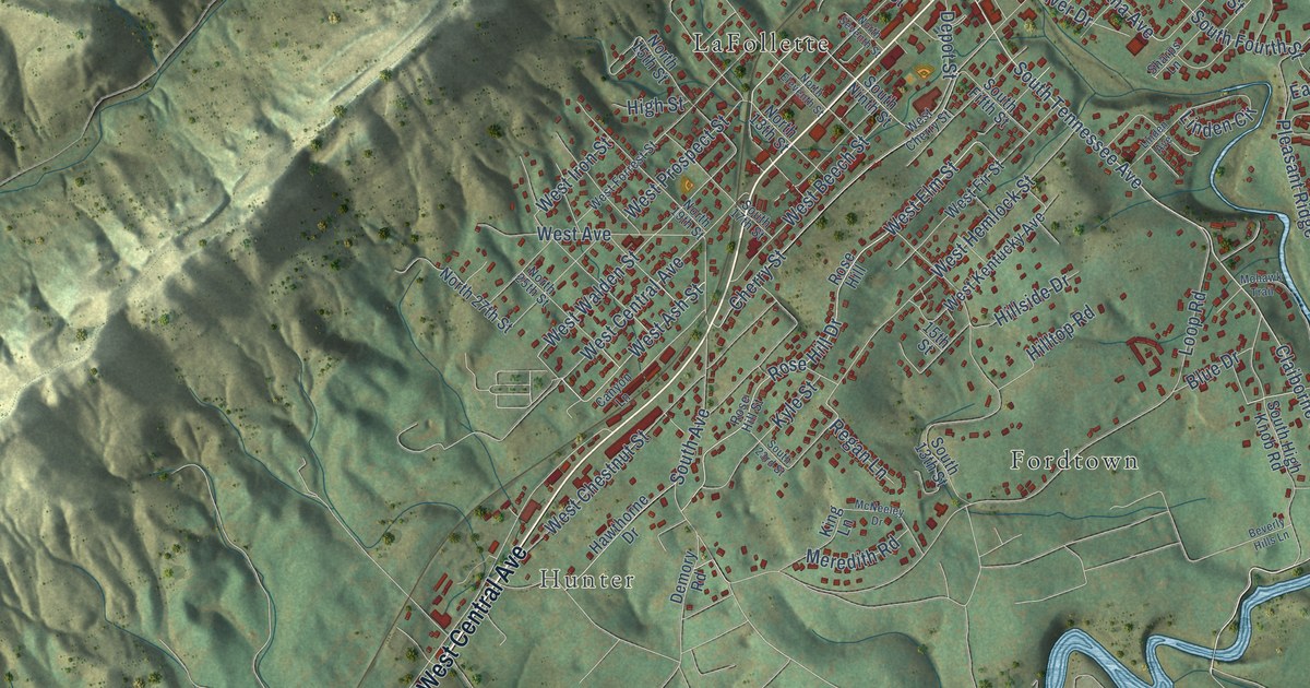 Map of La Follette, Tennessee in 2026