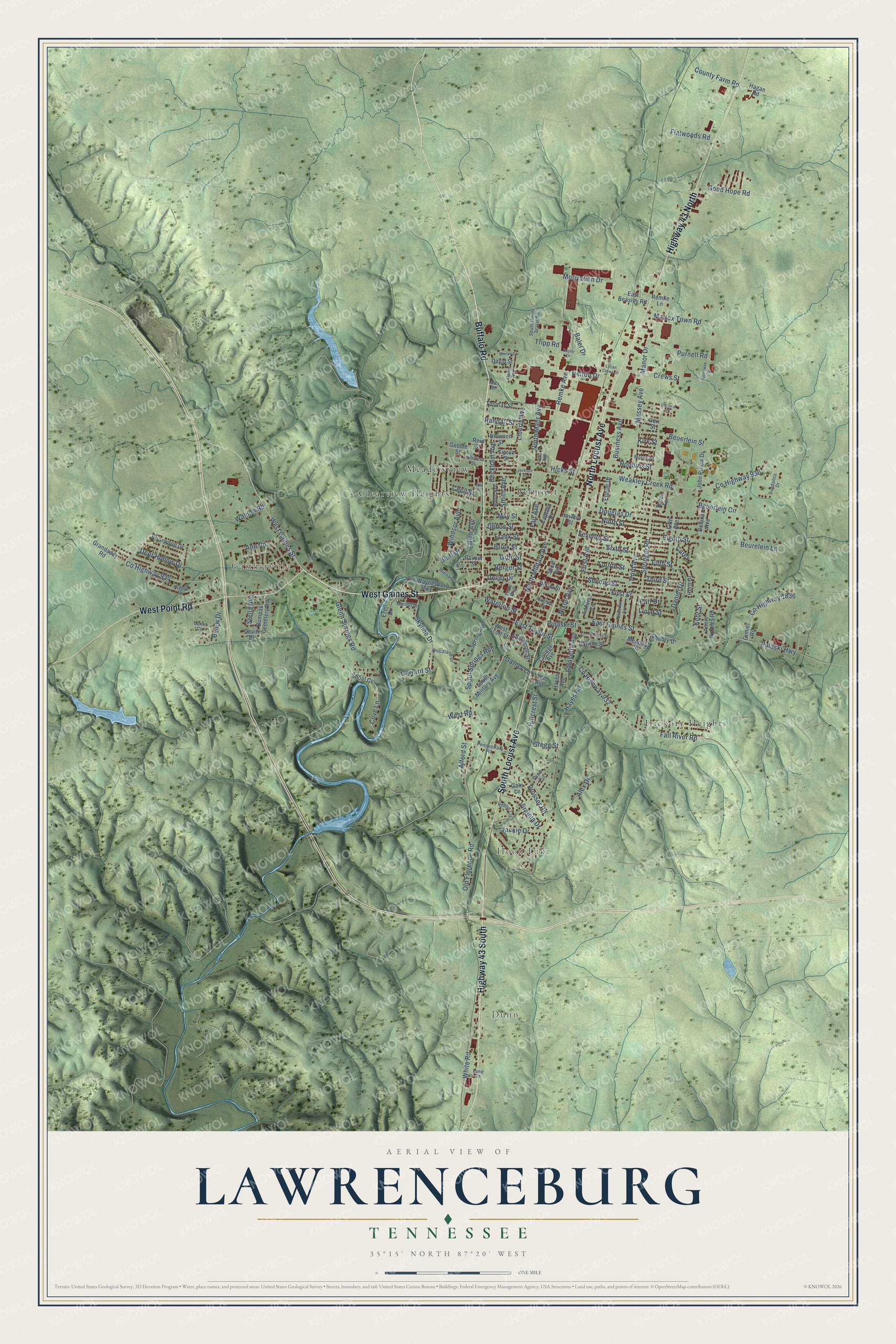 Watermarked full-map preview of Lawrenceburg, Tennessee
