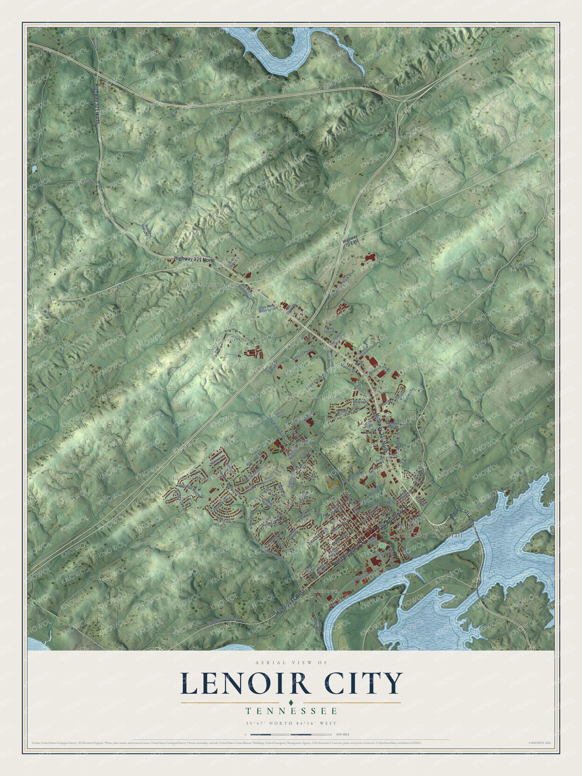 Watermarked full-map preview of Lenoir City, Tennessee