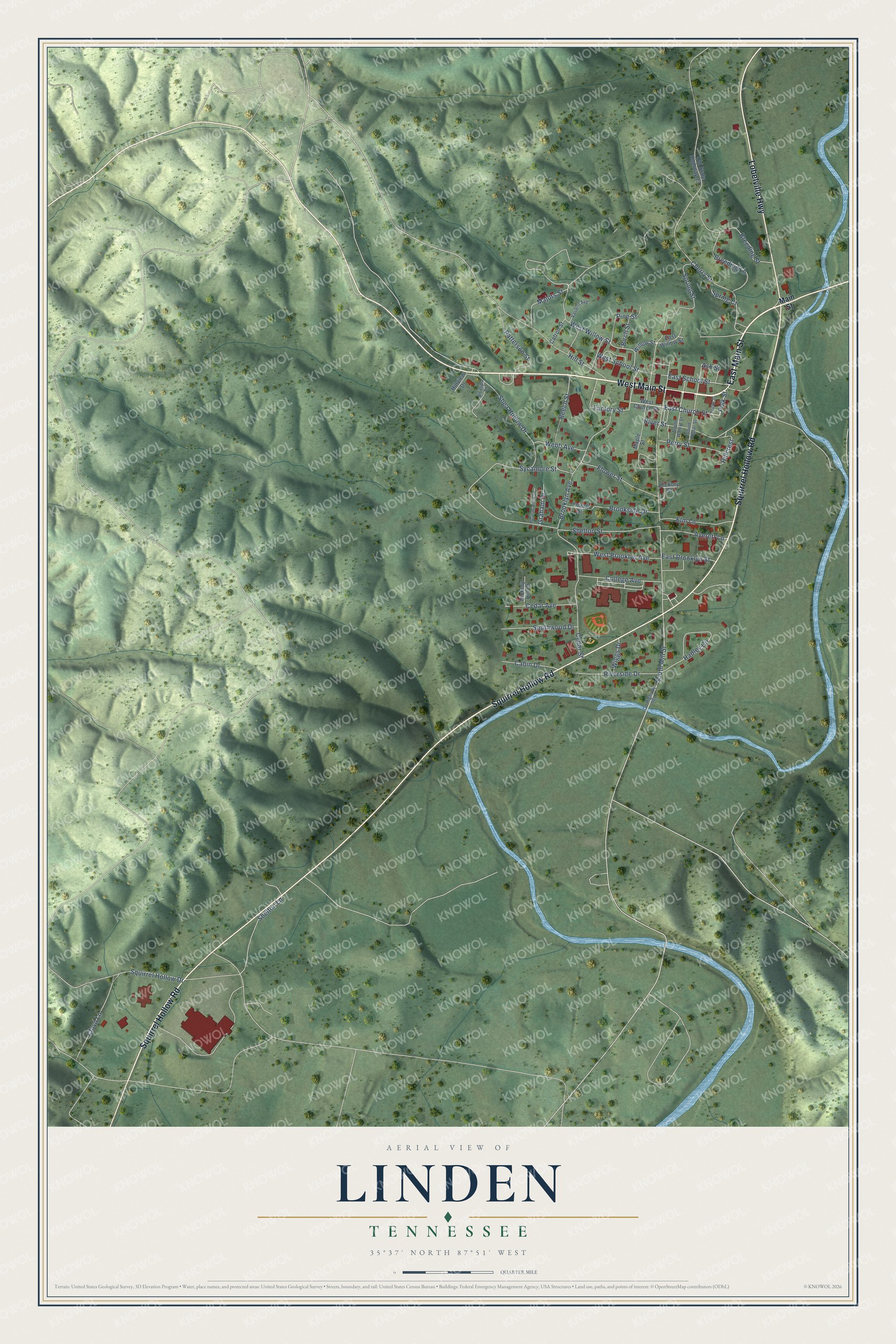 Watermarked full-map preview of Linden, Tennessee