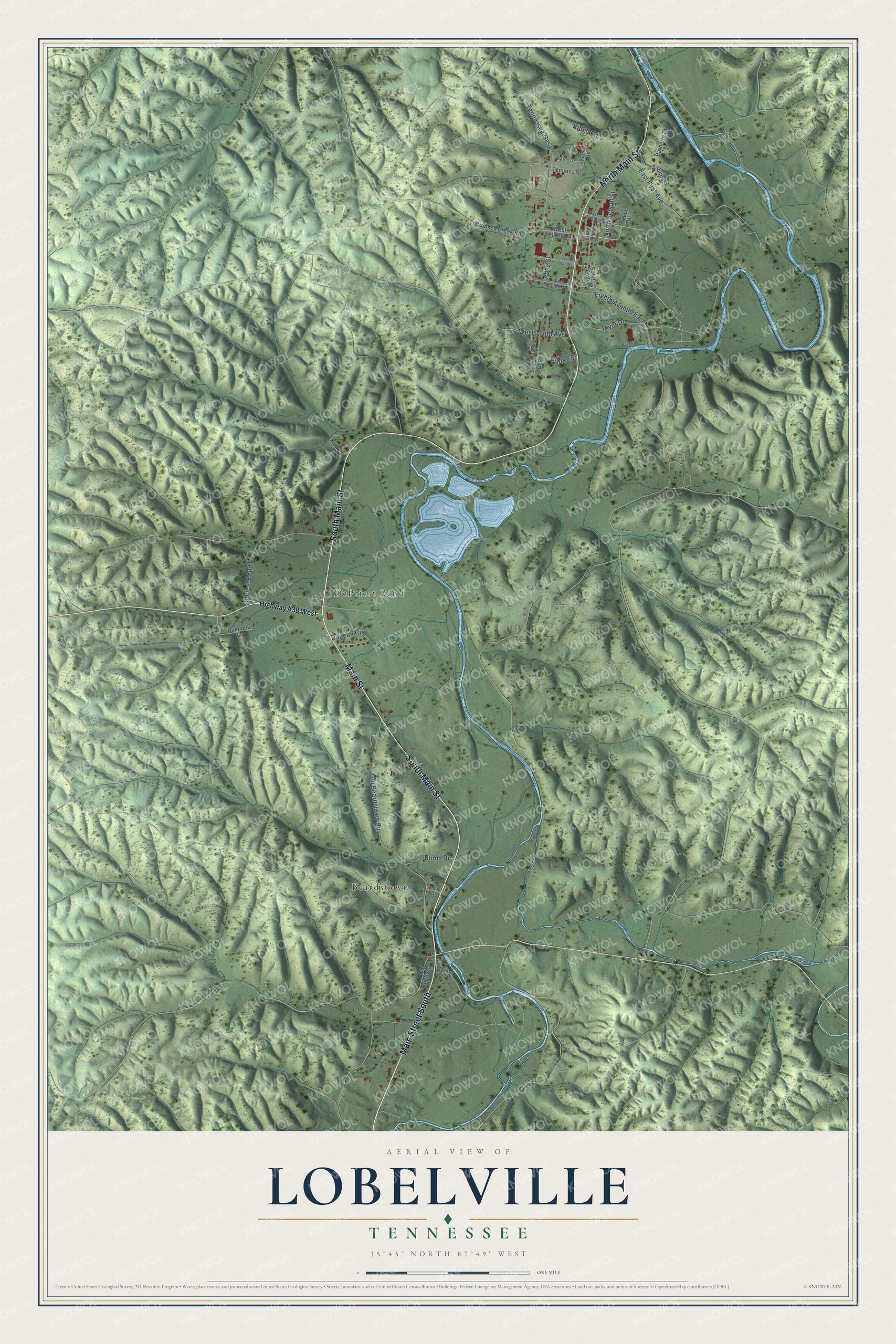 Watermarked full-map preview of Lobelville, Tennessee