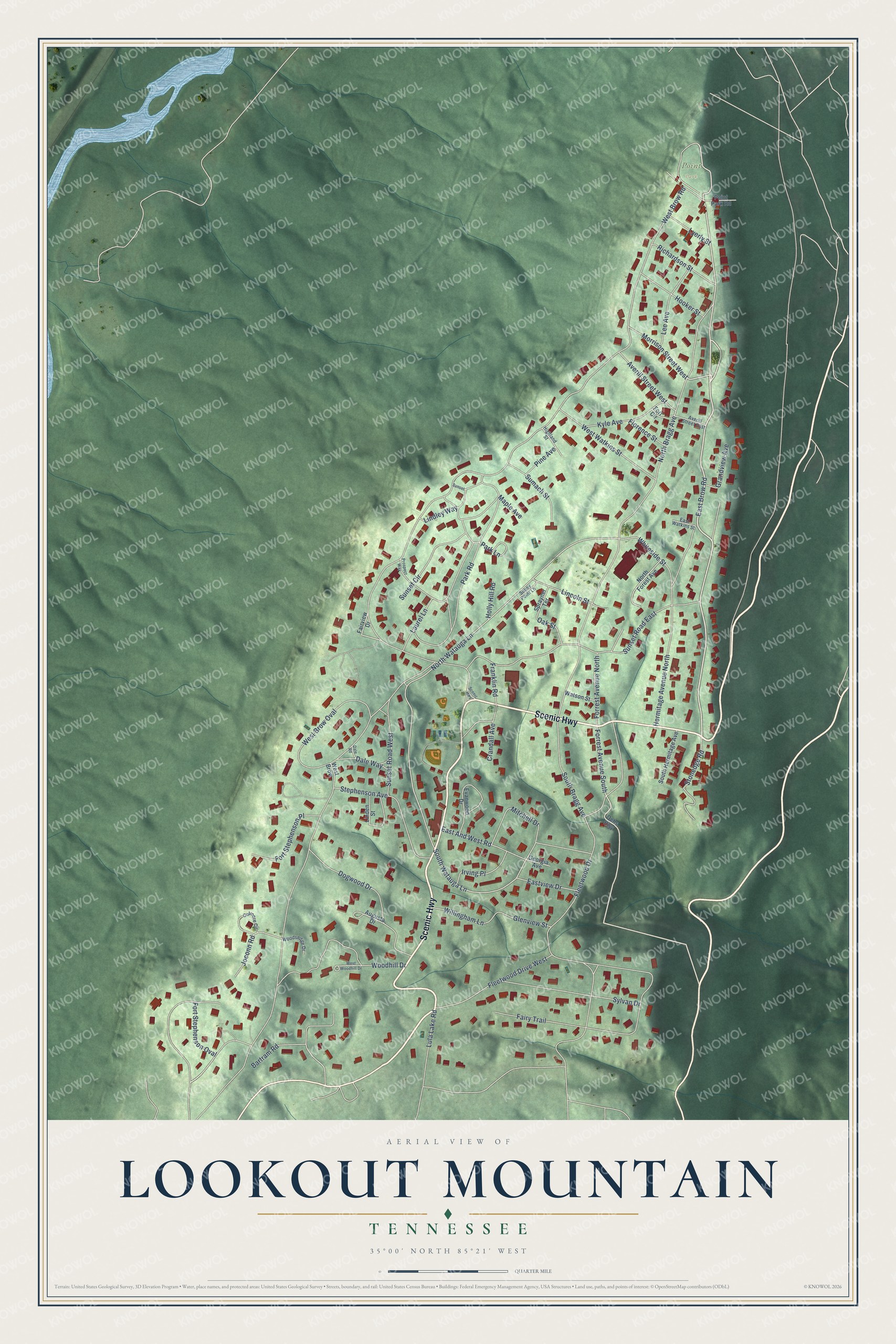 Watermarked full-map preview of Lookout Mountain, Tennessee