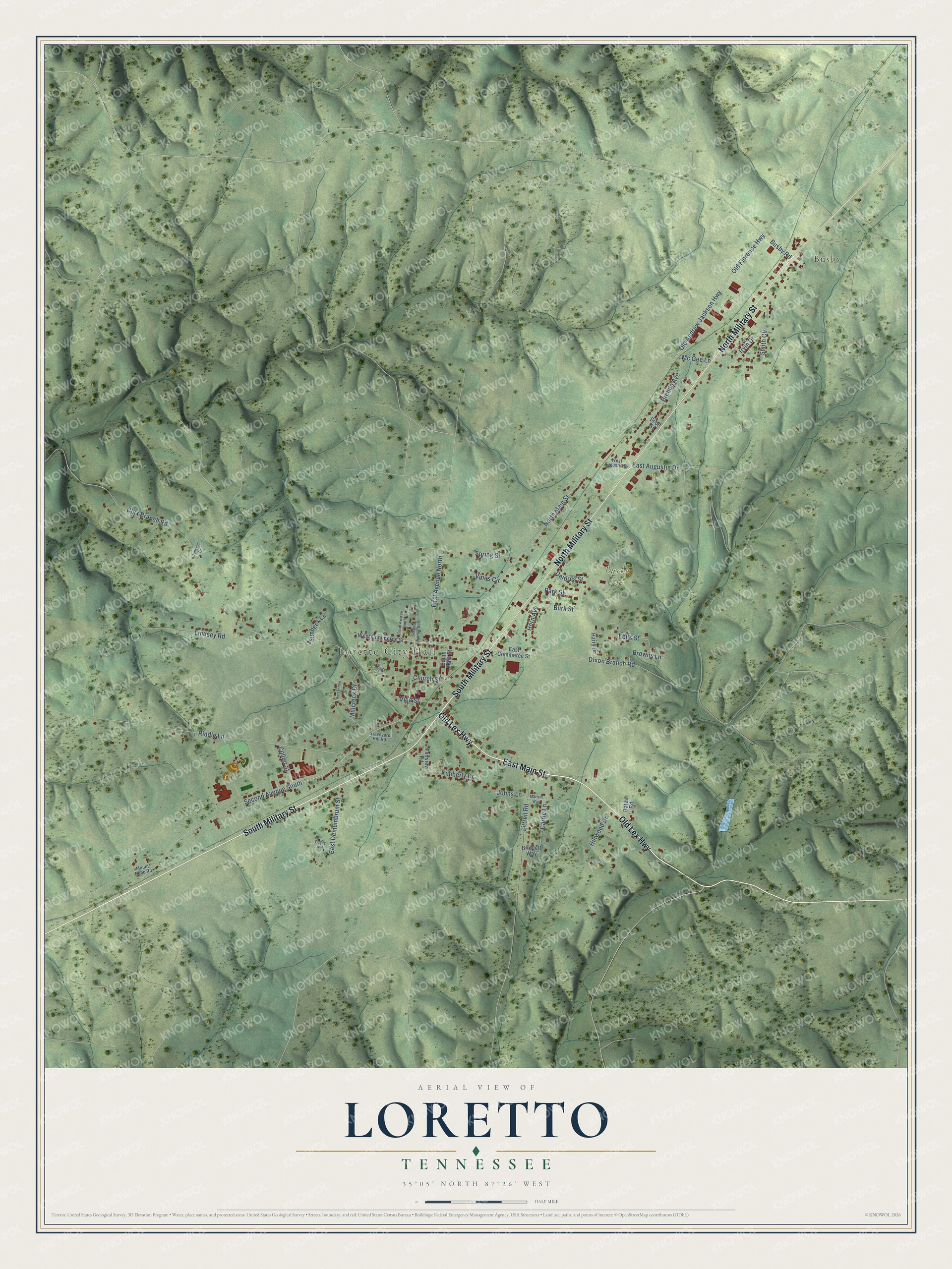 Watermarked full-map preview of Loretto, Tennessee