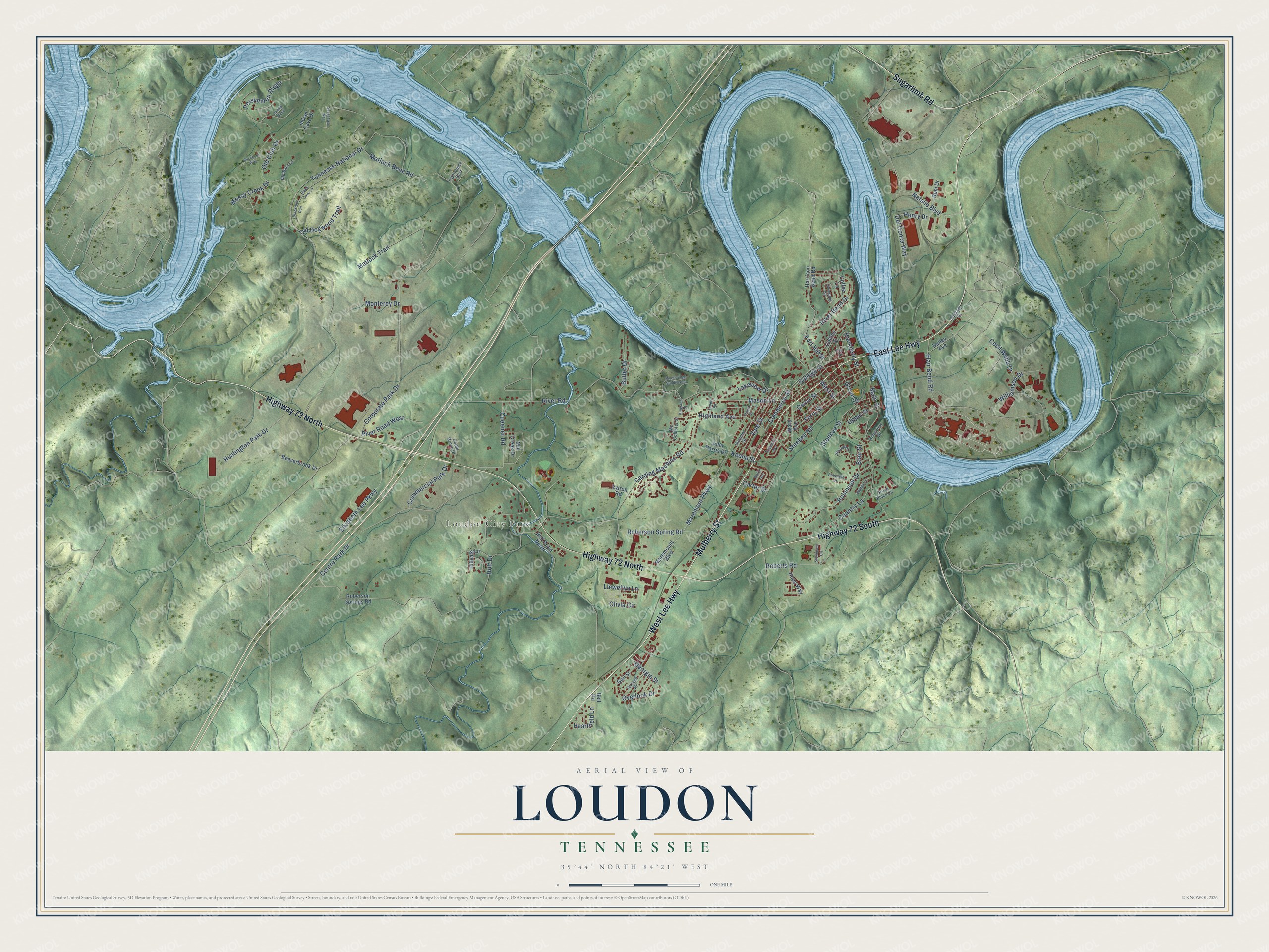 Watermarked full-map preview of Loudon, Tennessee