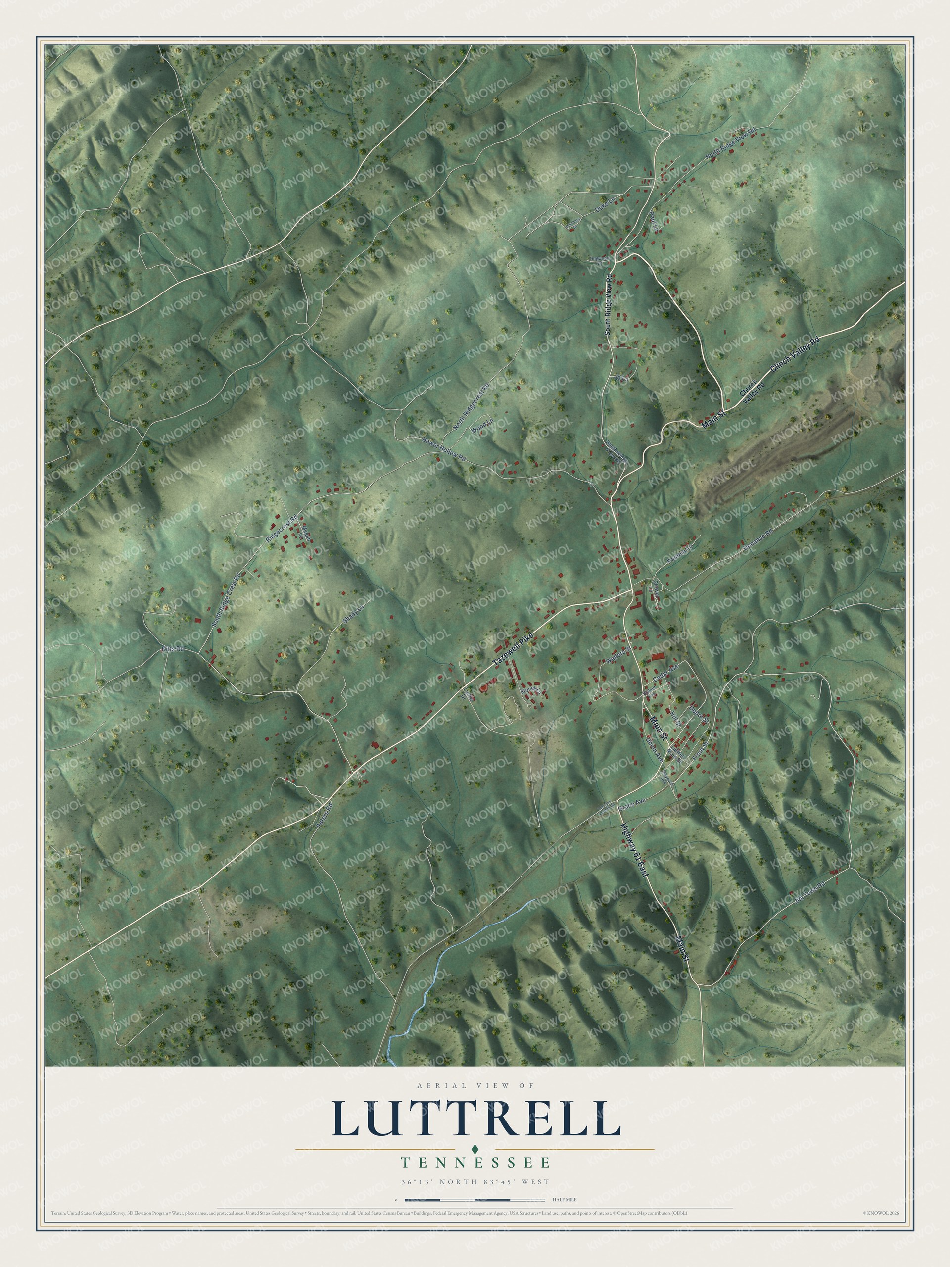 Watermarked full-map preview of Luttrell, Tennessee