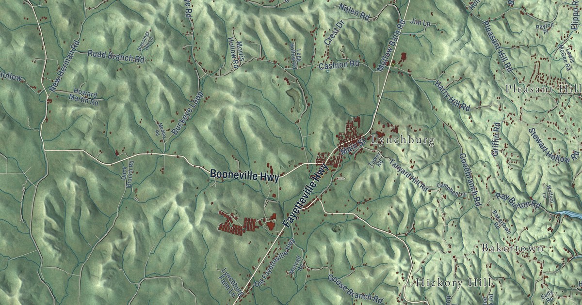 Map of Lynchburg, Moore County, Tennessee in 2026