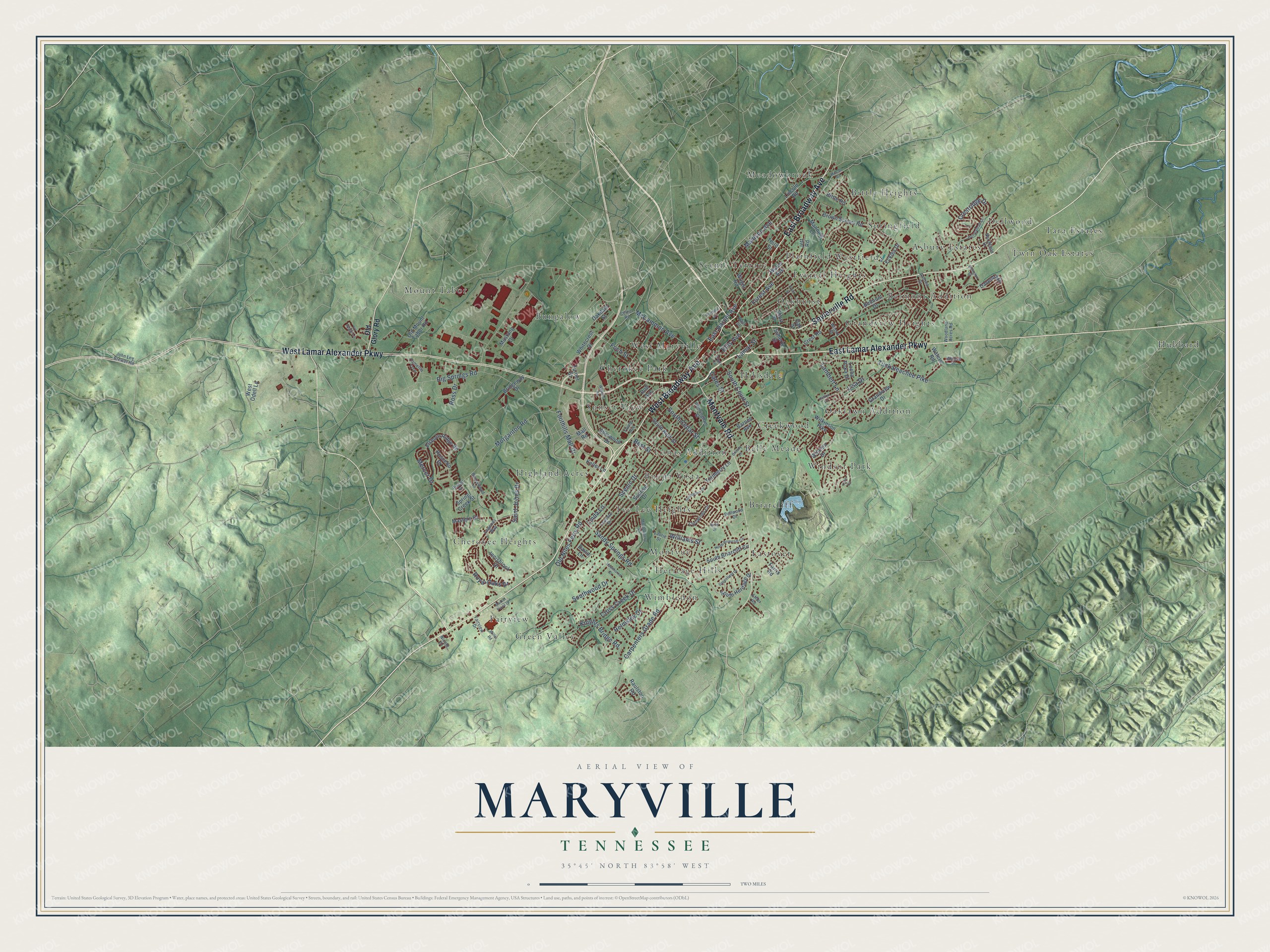 Watermarked full-map preview of Maryville, Tennessee